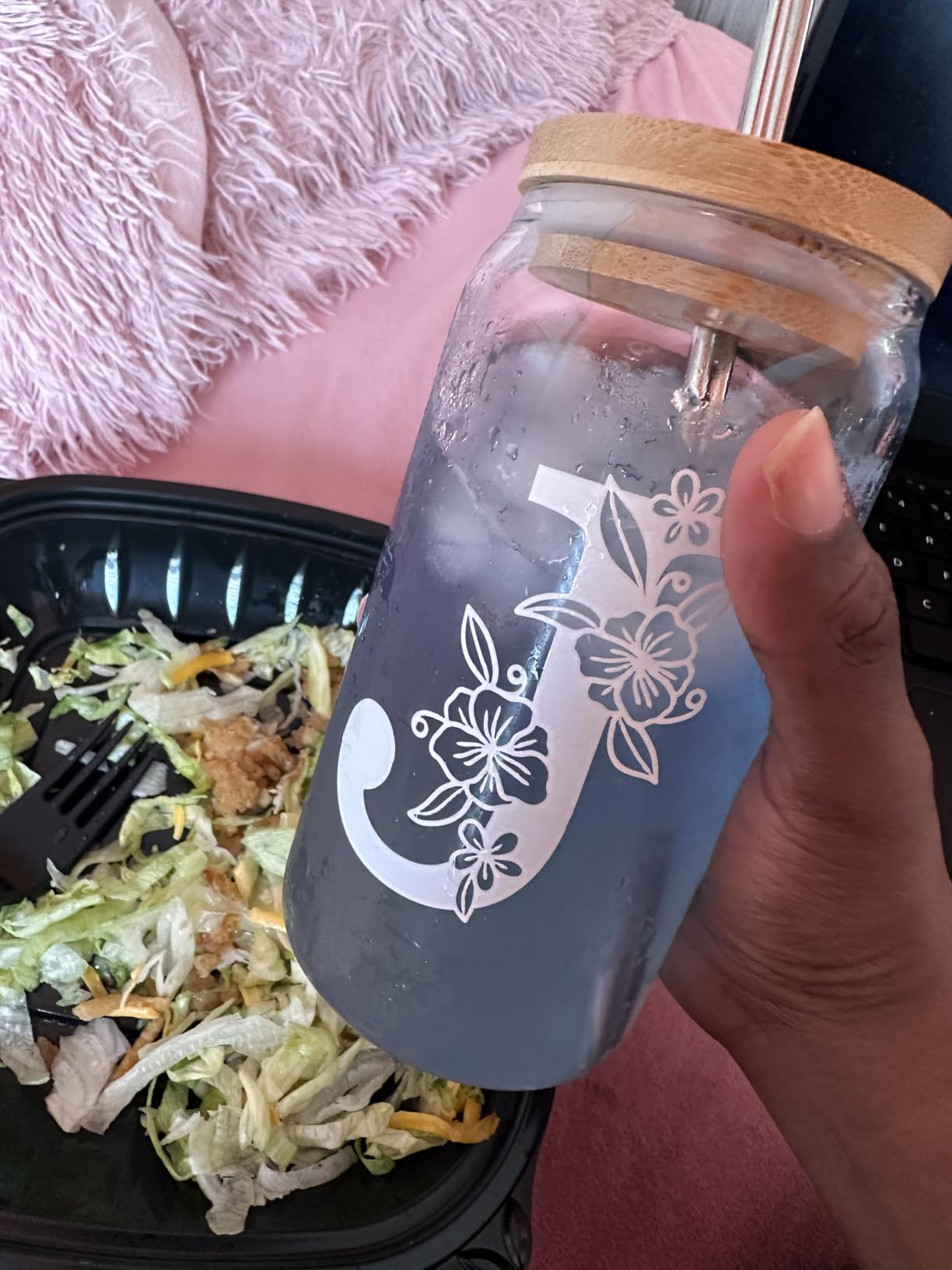 Personalized Tumbler, Monogrammed Can Glass Cups with Bamboo Lids and Straws, Customized Gifts for Women, Cute Design Initial Iced Coffee glasses, Custom Letter Mug, Birthday Bridesmaid, A customer photo 2