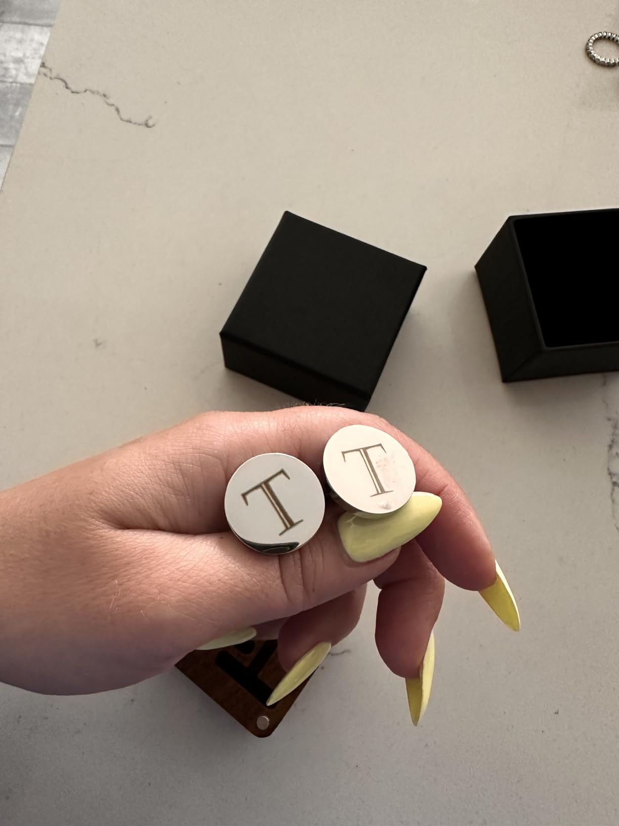 Mens Initial Silver Cufflinks A-Z Alphabet Letter Steel Cuff Links with Engraved Walnut Wood Box Groom Groomsman Wedding Set customer photo 2