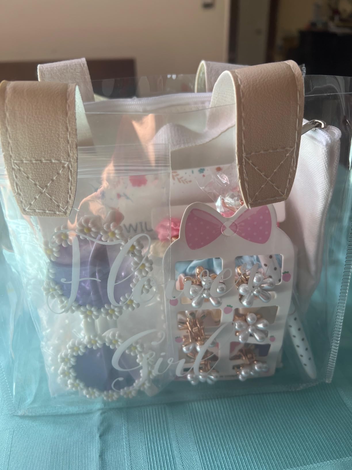 28Pcs Flower Girl Proposal Gift Set - 2 Bags Including Round Flower Sunglasses, Canvas Bag, Pearl Necklace, Bracelet, Hair Accessories, Satin Scunchies, Diamond Pen for Wedding, Bridal Shower customer photo 2
