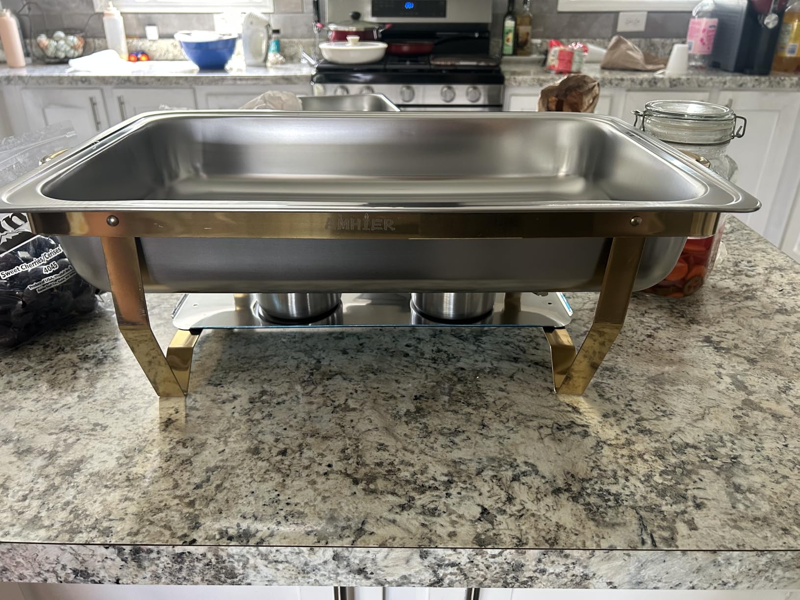 Amhier Chafing Dishes for Buffet, 9Qt, 4 Pack, Gold | Multiple Food Pans Combo, Foldable Frame, Sturdy and High Grade, Roll-Edge, Stainless Steel, For Parties, Weddings, Festival customer photo 1
