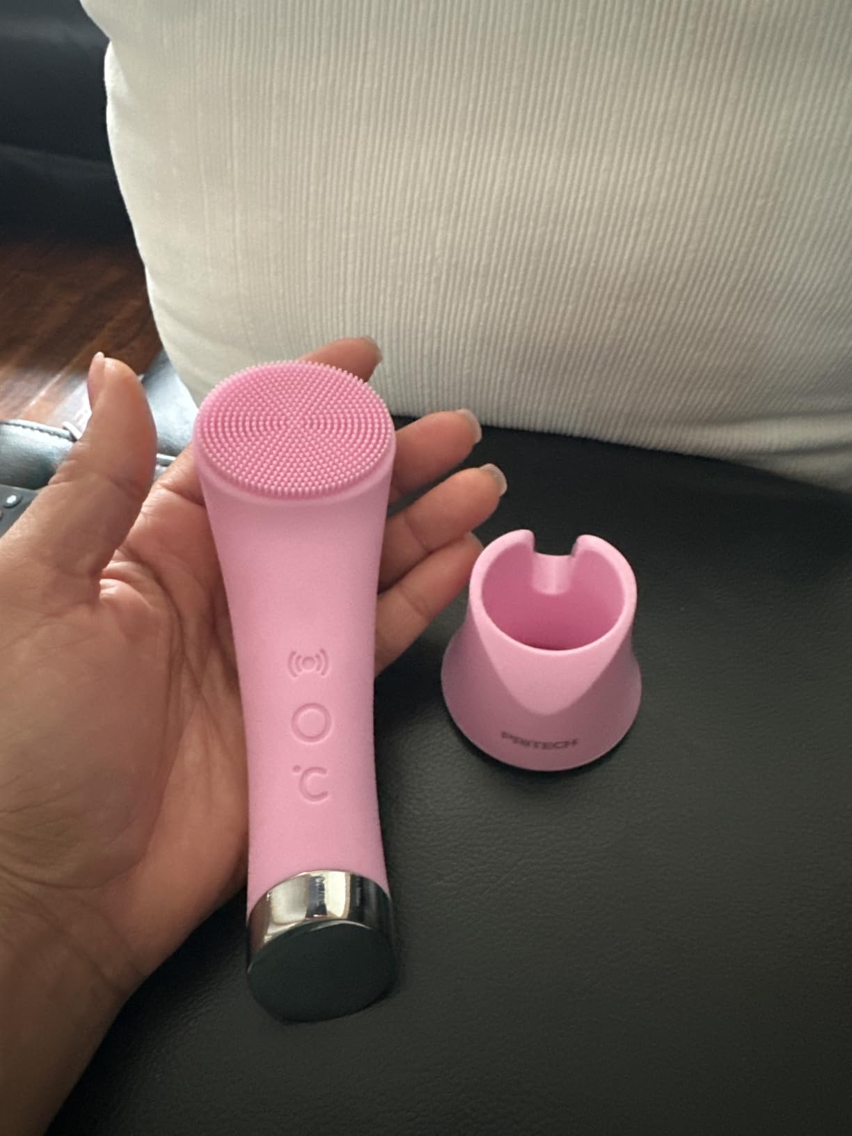 PRITECH Facial Cleansing Brush, Rechargeable Silicone Face Scrubber with Heat Massage End, Vibrating Exfoliator Scrubber for Deep Cleaning, Waterproof customer photo 1