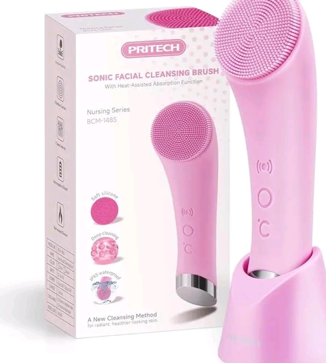 PRITECH Facial Cleansing Brush, Rechargeable Silicone Face Scrubber with Heat Massage End, Vibrating Exfoliator Scrubber for Deep Cleaning, Waterproof customer photo 2