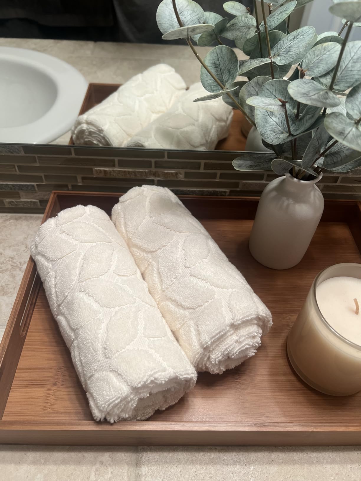 BAGNO MILANO Turkish Cotton Bath Towels, Hand Towels - Soft Plush Jacquard Collection - Highly Absorbent Towel Set (Cream, 6 pcs Towel Set) customer photo 1