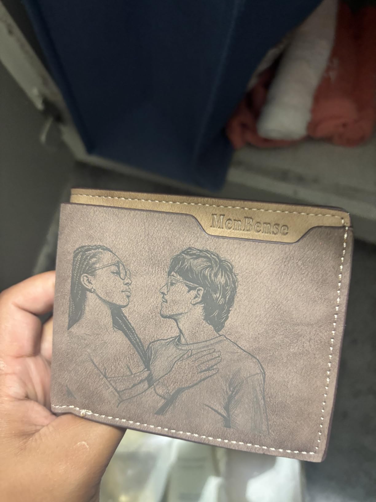 Custom Wallets for Men, Personalized Minimalist Leather Bifold Wallet Engraved with Name & Photo Initials, Customized Wallet Gifts for Fathers Boyfriend Son Husband customer photo 1