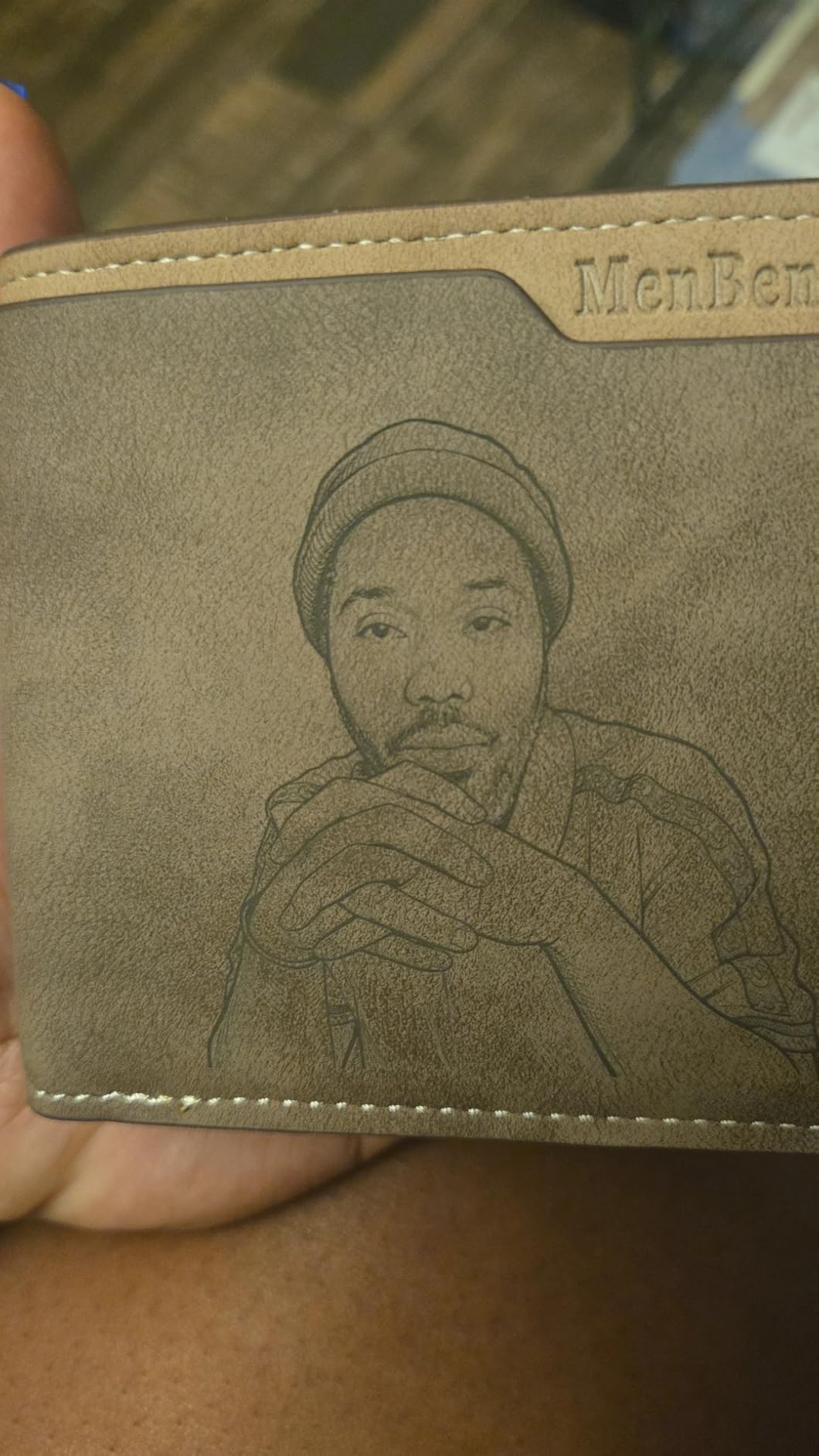 Custom Wallets for Men, Personalized Minimalist Leather Bifold Wallet Engraved with Name & Photo Initials, Customized Wallet Gifts for Fathers Boyfriend Son Husband customer photo 2