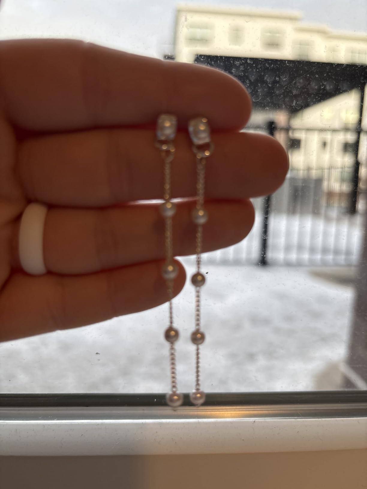 Pearl Earrings,4mm 5mm 6mm Gold/Silver Dangle Earrings for Women White Long Drop Pearl Dangling Earrings Bridal Wedding Dainty Prom Earrings Birthday Gifts Jewelry customer photo 2