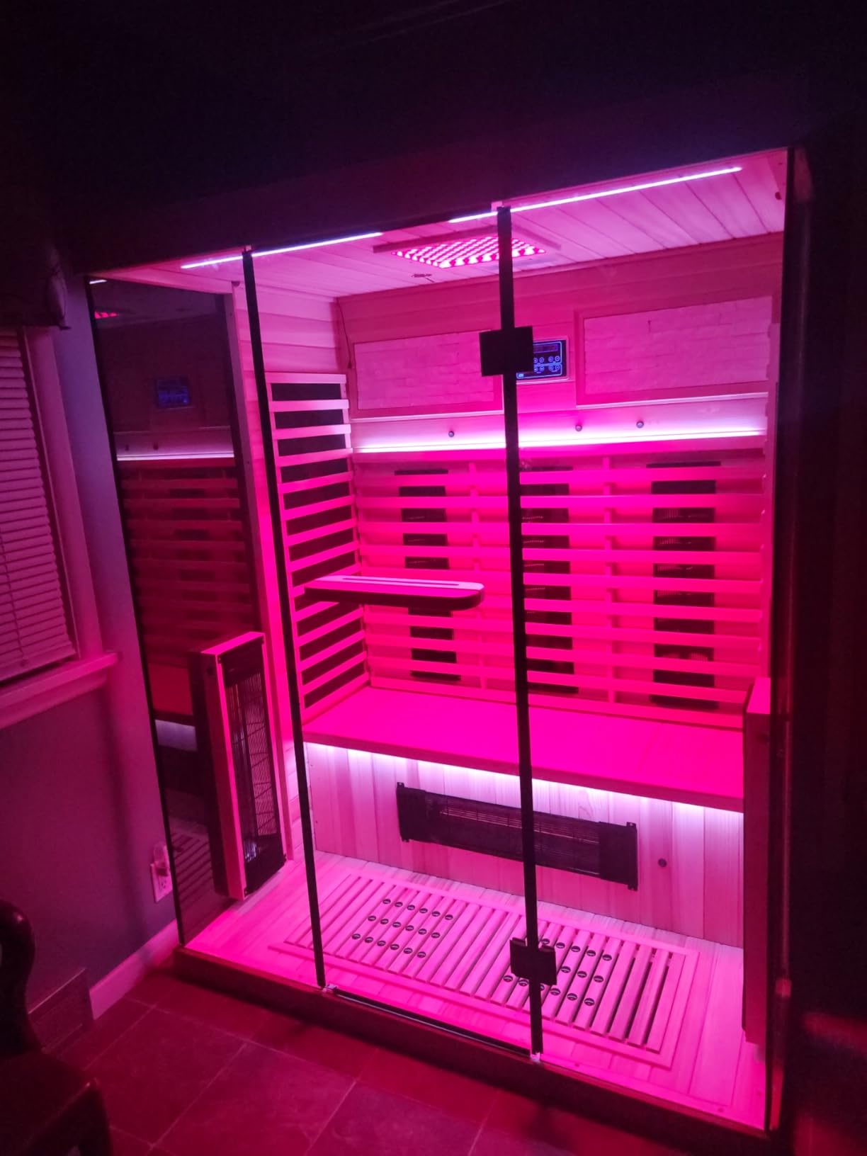 MEISSALIVVE Full Spectrum Infrared Sauna, 2-3 Person Home Sauna, Wooden Canadian Hemlock Indoor Spa Sauna with Resonance Speaker, Panoramic Tempered Glass Door customer photo 1