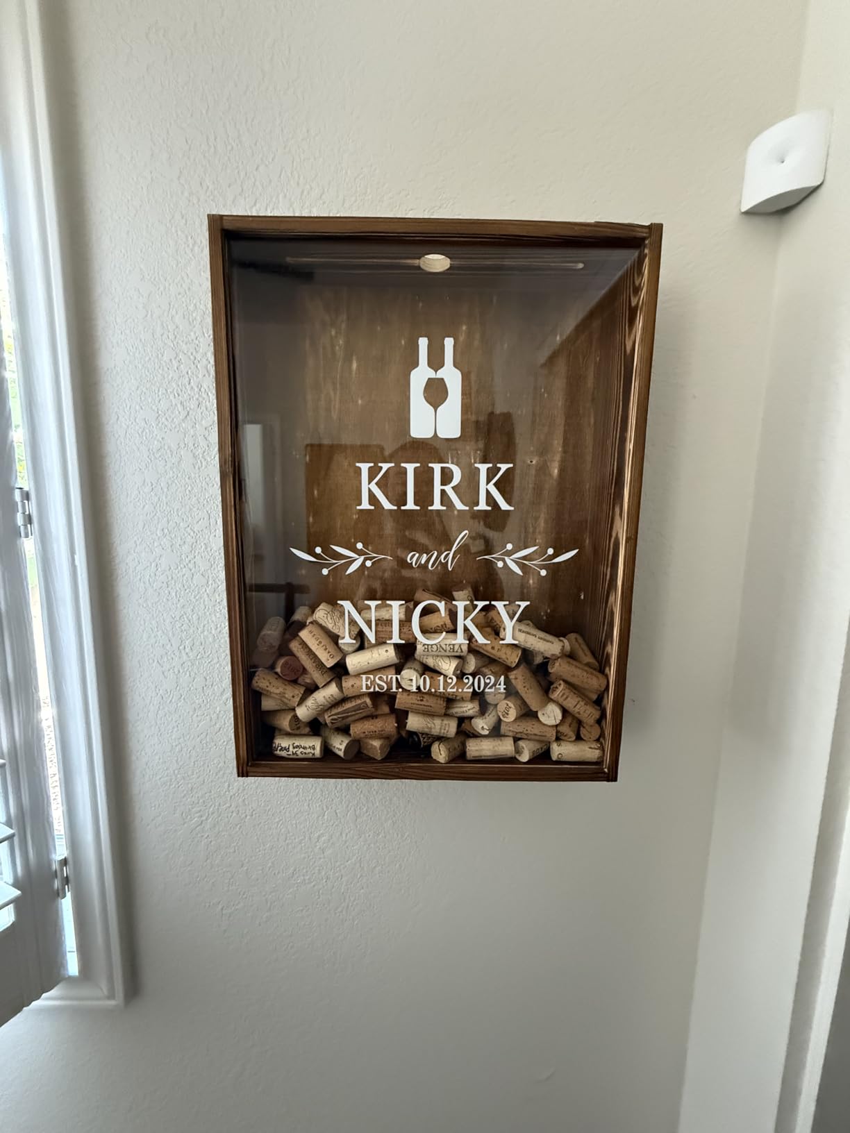 Personalized Happy Place Wine Cork Holder Shadow Box, Custom Last Name & Established Year Cork Display Frame, Rustic Wooden Wine Cork Collector Box, Couple Anniversary Wedding Gift, Housewarming Gift, Home Bar Decor for Wine Lovers customer photo 1