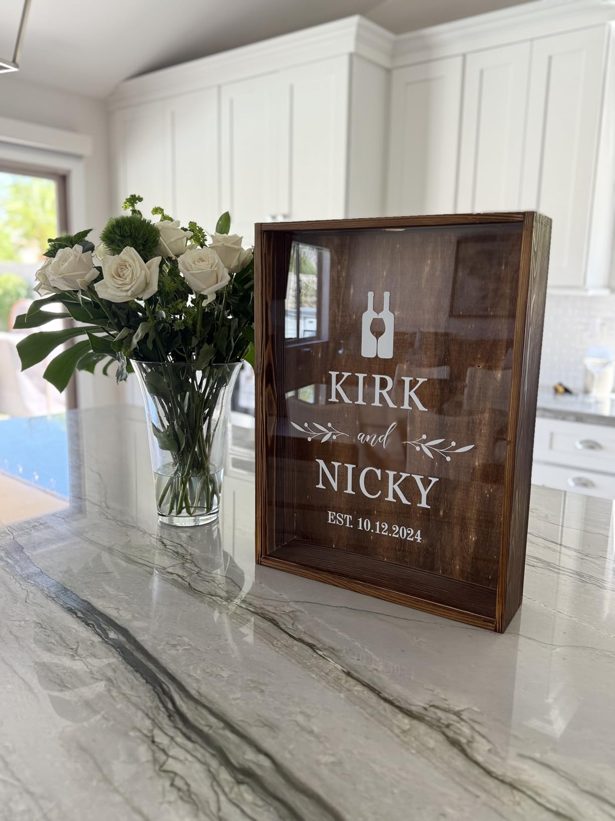 Personalized Happy Place Wine Cork Holder Shadow Box, Custom Last Name & Established Year Cork Display Frame, Rustic Wooden Wine Cork Collector Box, Couple Anniversary Wedding Gift, Housewarming Gift, Home Bar Decor for Wine Lovers customer photo 2