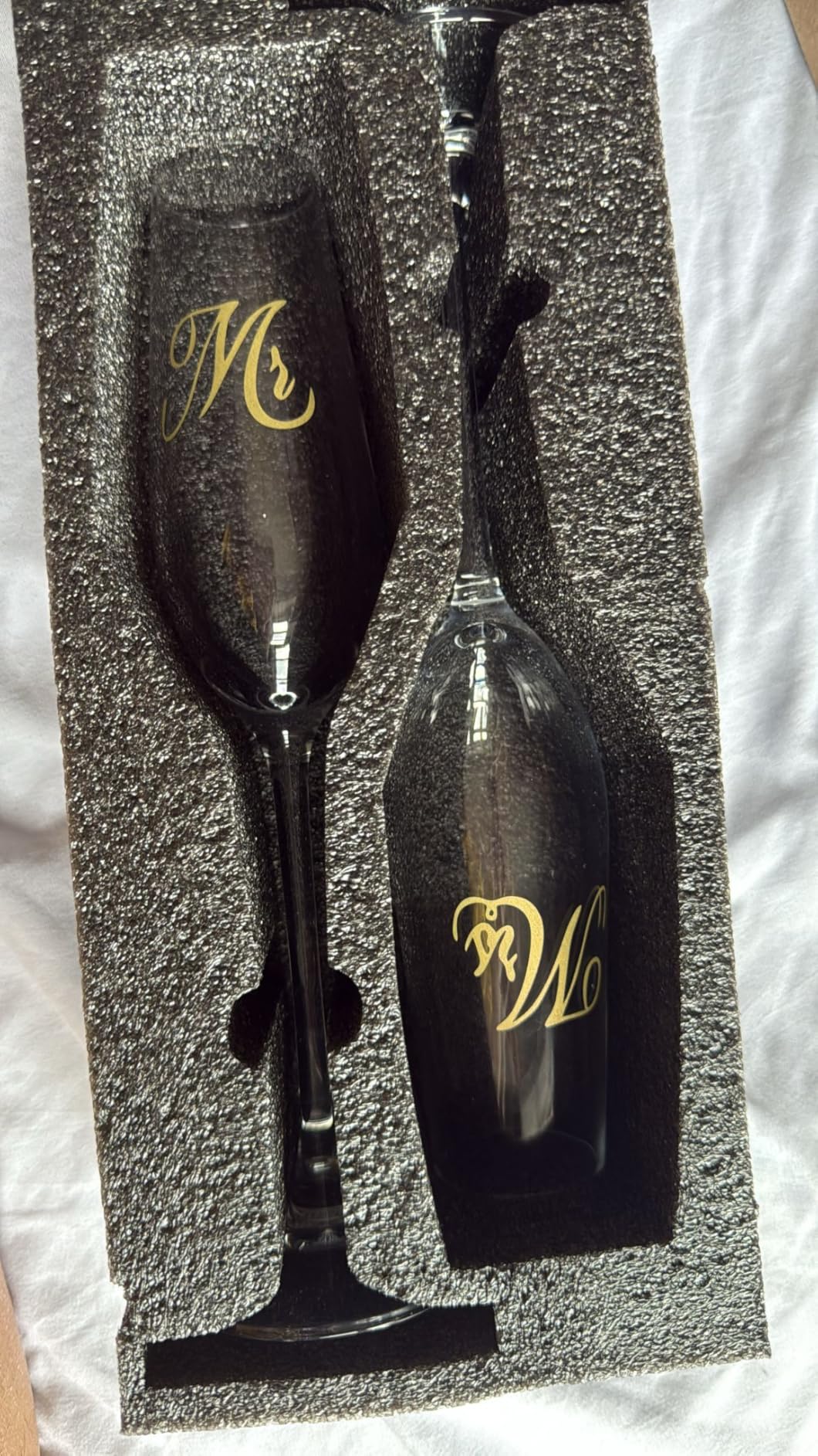 Mfacoy Mr. & Mrs. Champagne Flute Set, Wedding Decor - His and Hers, Wedding Toasting Glasses for Engagement Celebrations, Bridal Shower and Registry Idea, Tall Wine Glasses for Bride and Groom Gifts customer photo 2