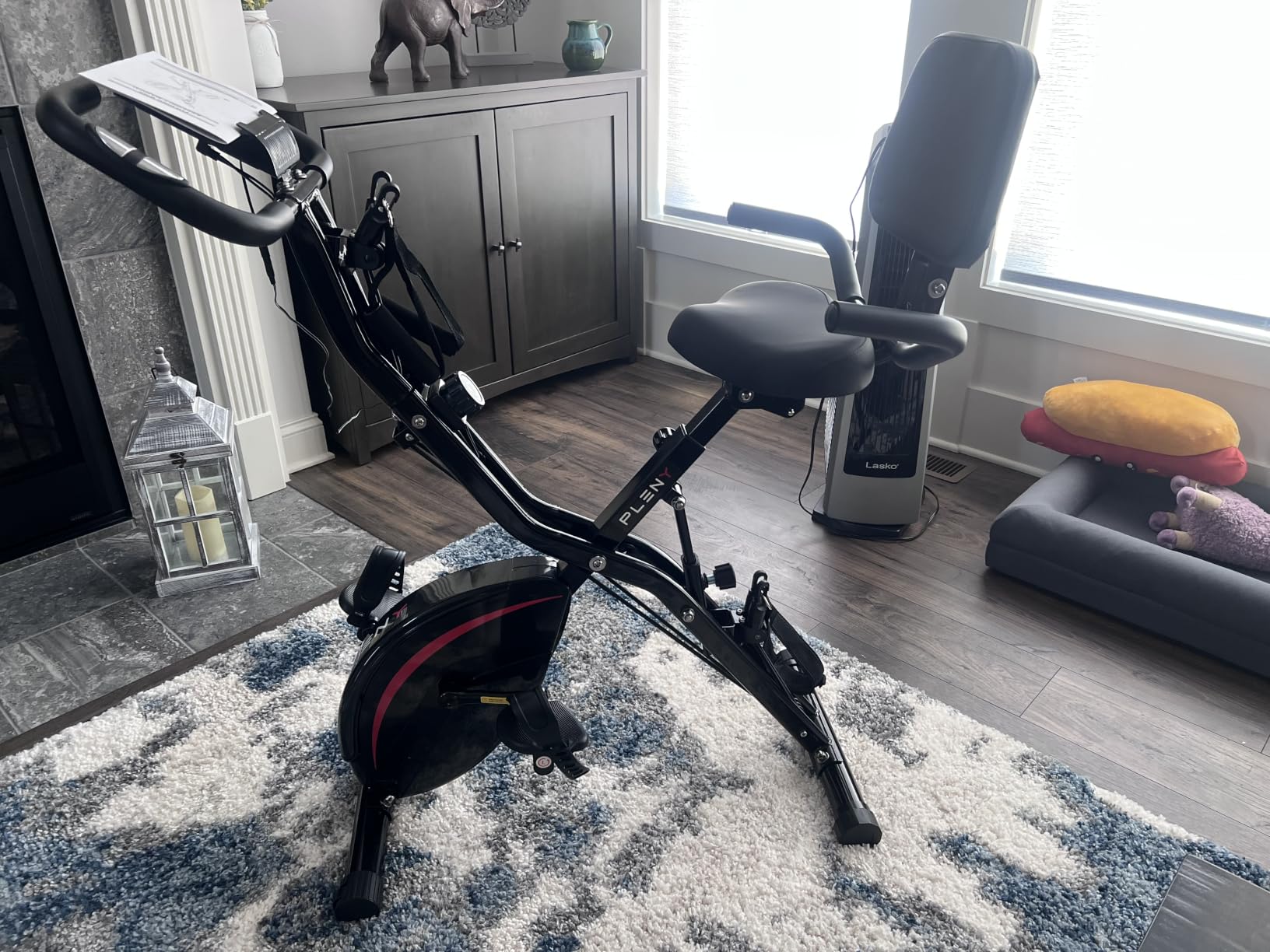 Pleny Folding Exercise Bike, 5 IN 1 Stationary Bikes for Home 6.6 LBS Flywheel, 330LB Weight Capacity Back Support Cushion Indoor Workout Cycling Bike for Home Gym customer photo 1