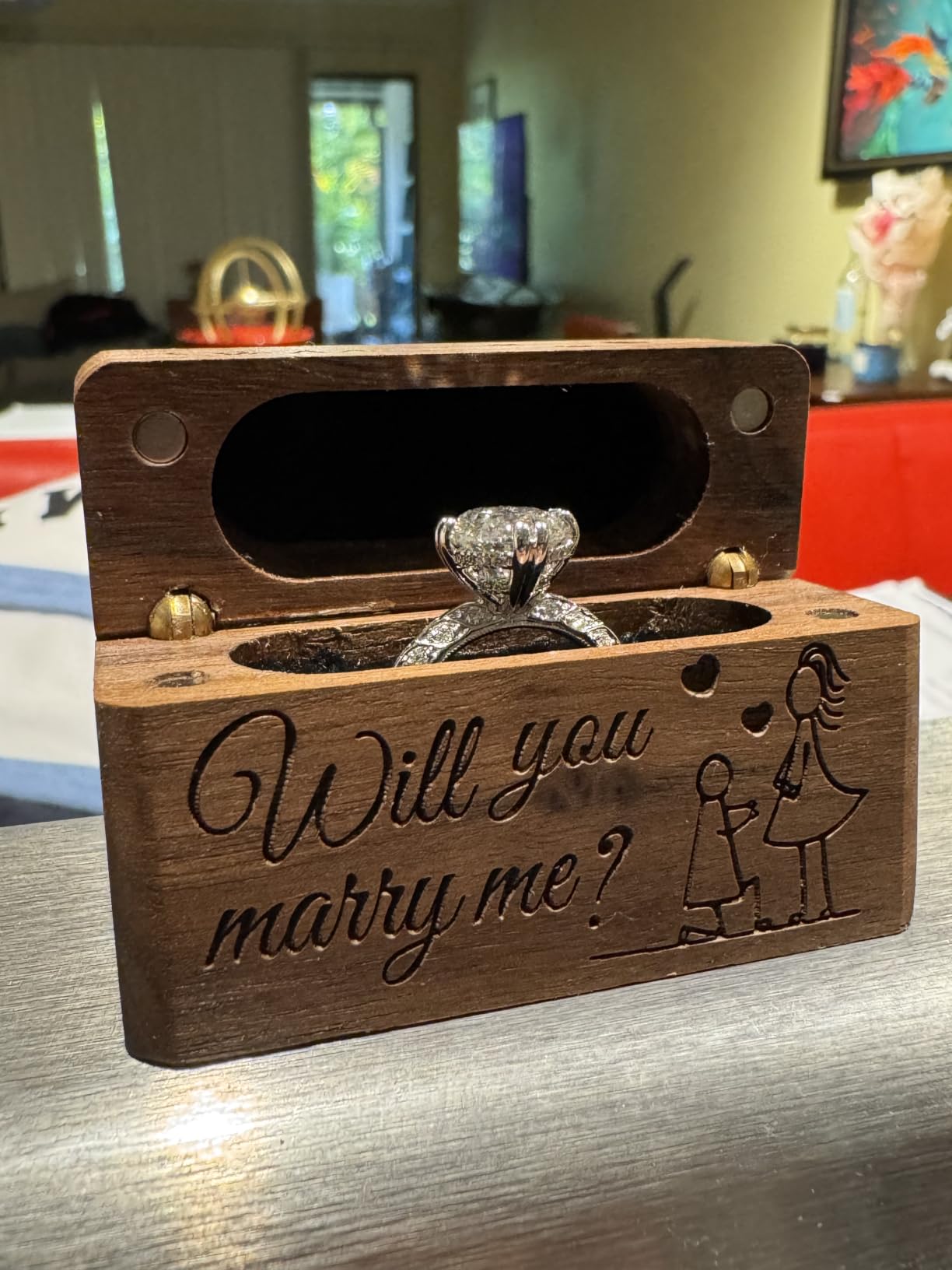 Wislist Wooden Engagement Ring Box for Proposal Slim Pocket Size Ring Case | Engrave