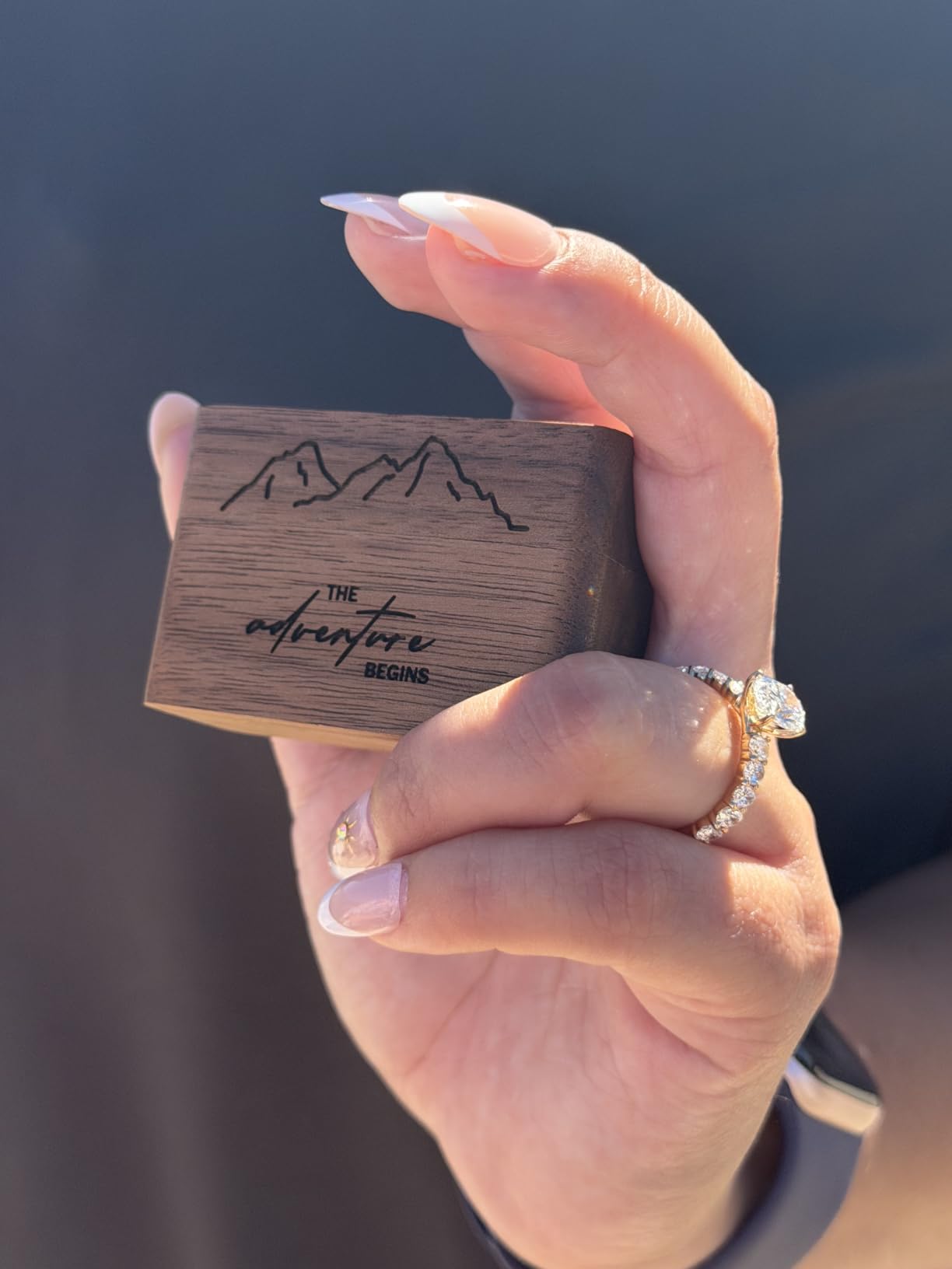 Wislist Wooden Engagement Ring Box for Proposal Slim Pocket Size Ring Case | Engrave