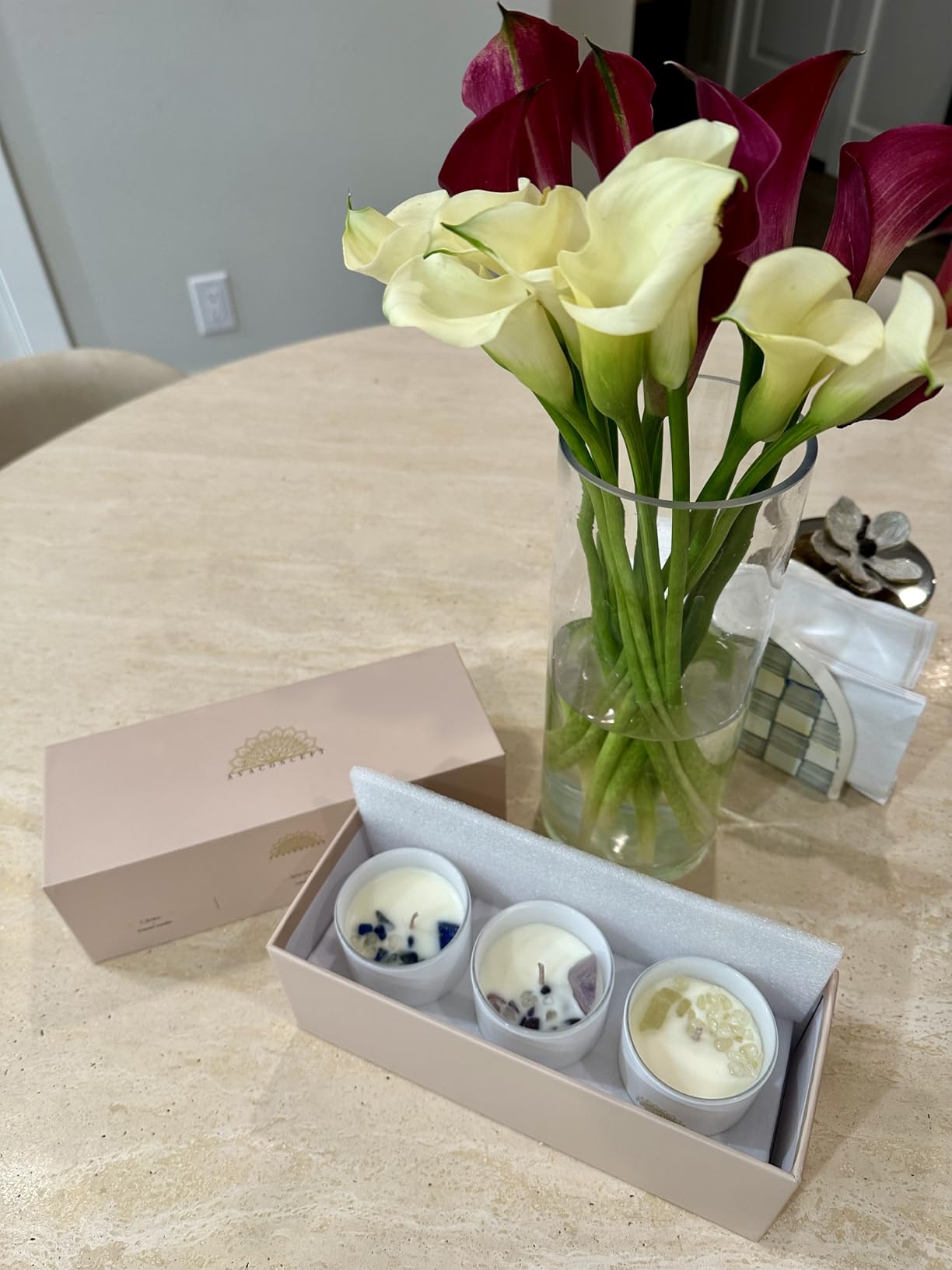 AvaConcept Healing Crystal Candle Gift Set - Set of 3 Citrine, Amethyst & Lazurite Hand-Poured Soy Wax French Vanilla, Lavender & Sea Salt Orchid Aromatherapy Scents 3.5oz Each | Premium Gift Box customer photo 1