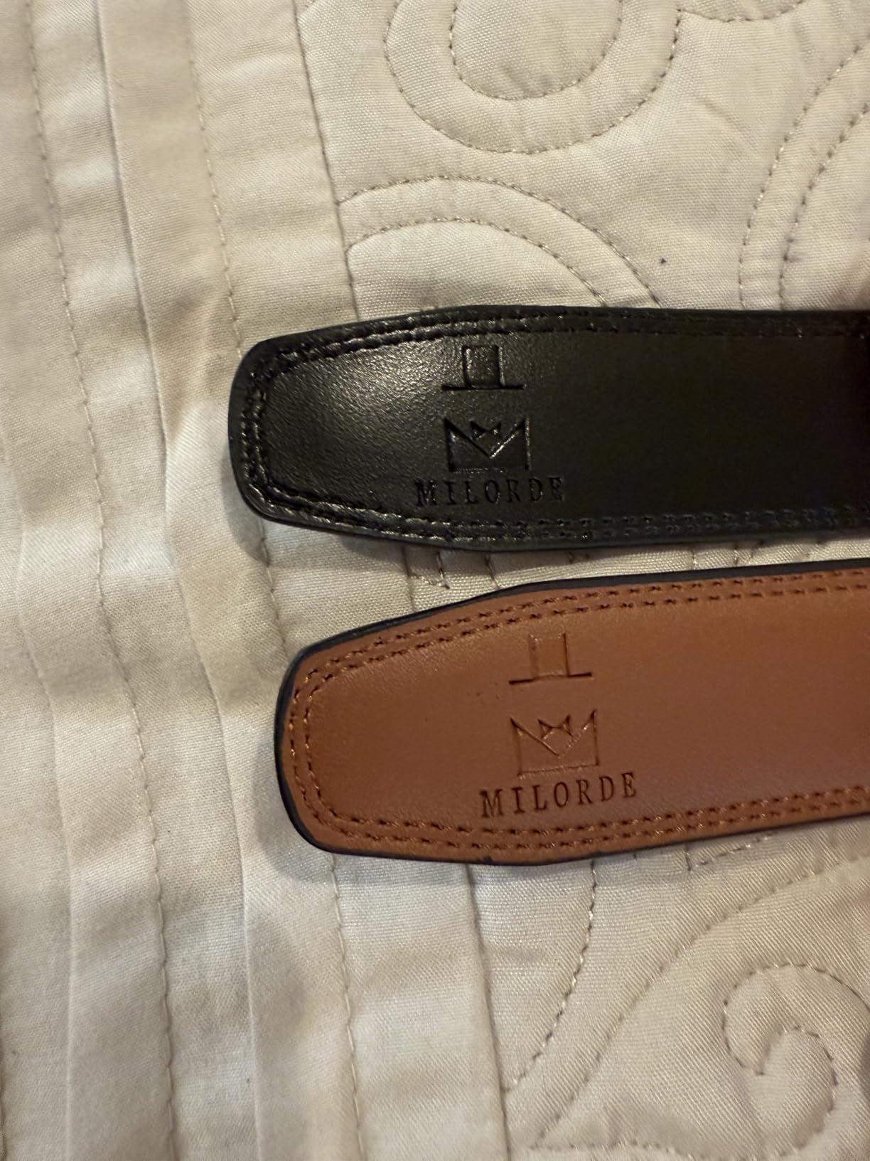 MILORDE Men's Leather Dress Belt 2Pack, Handmade, Genuine Leather, Fashion & Classic Designs for Work Business and Casual customer photo 2