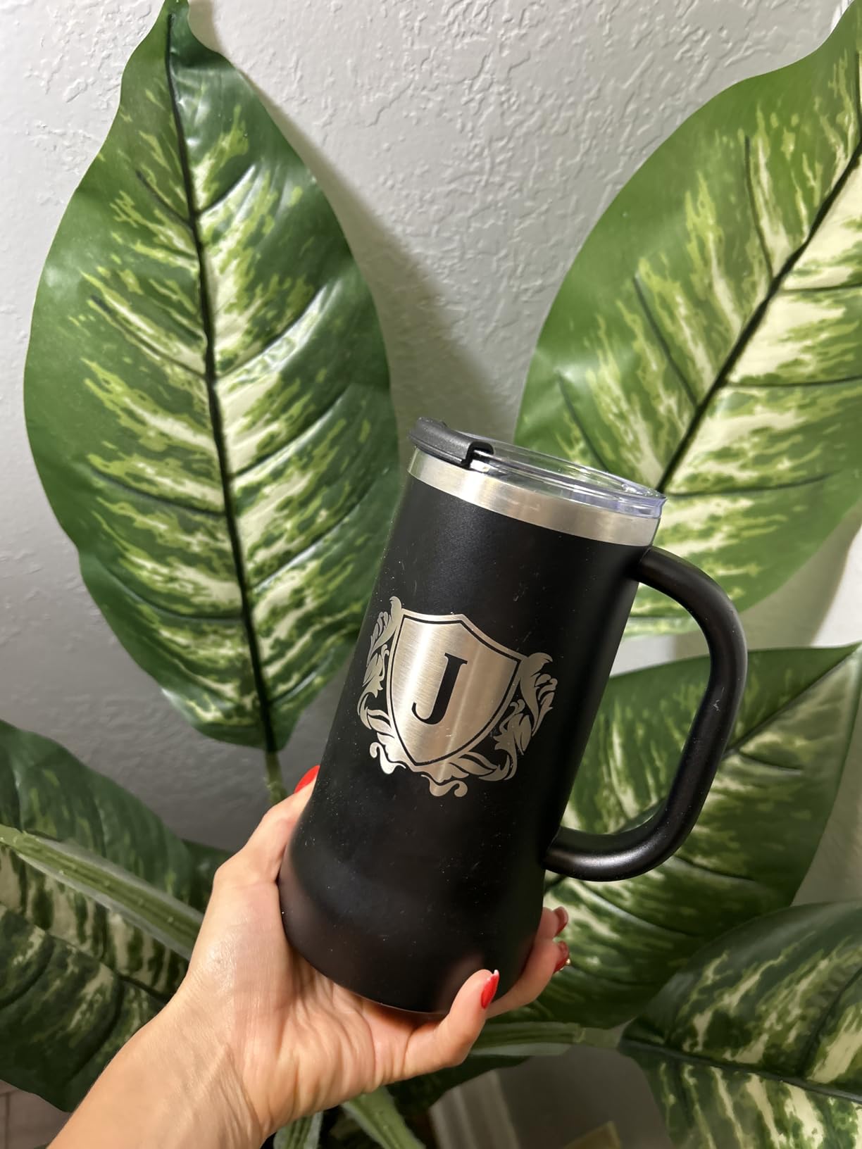 Onebttl Personalized Beer Stein, Beer Mug with Handle - Gifts for Beer Lovers, Men Who Have Everything on Birthday, Christmas - Customized Monogram 24 oz Double Wall Stainless Steel Cup, J customer photo 2