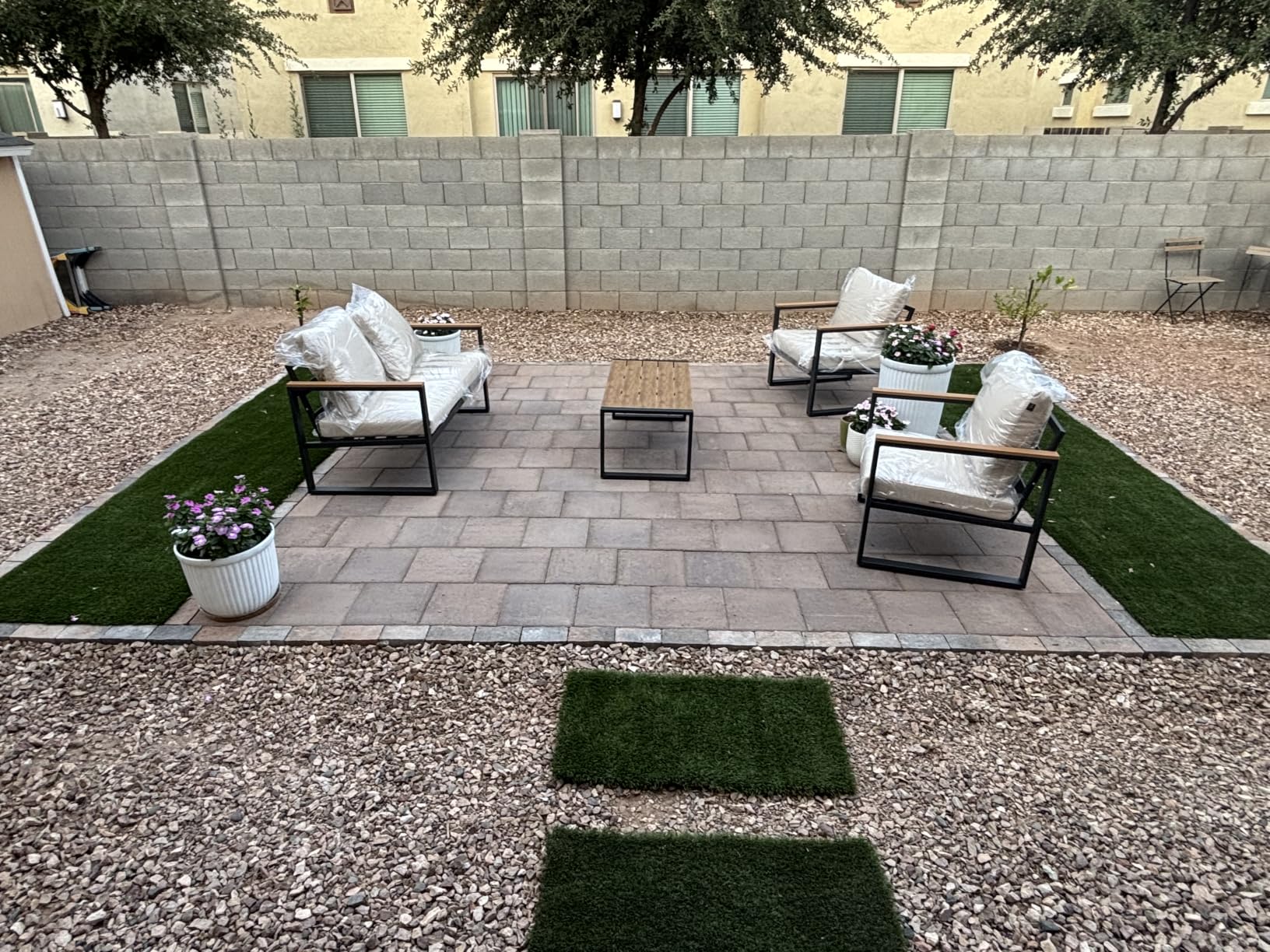 4 Pieces Metal Patio Furniture Set for Outdoor Balcony, Beige - 350LBS, With Coffee Table, Removable Cover, Water-Resistant, Rust-Resistant, Faux Wood Arm, 4 Inch Cushion, For Front Porch Backyard customer photo 1