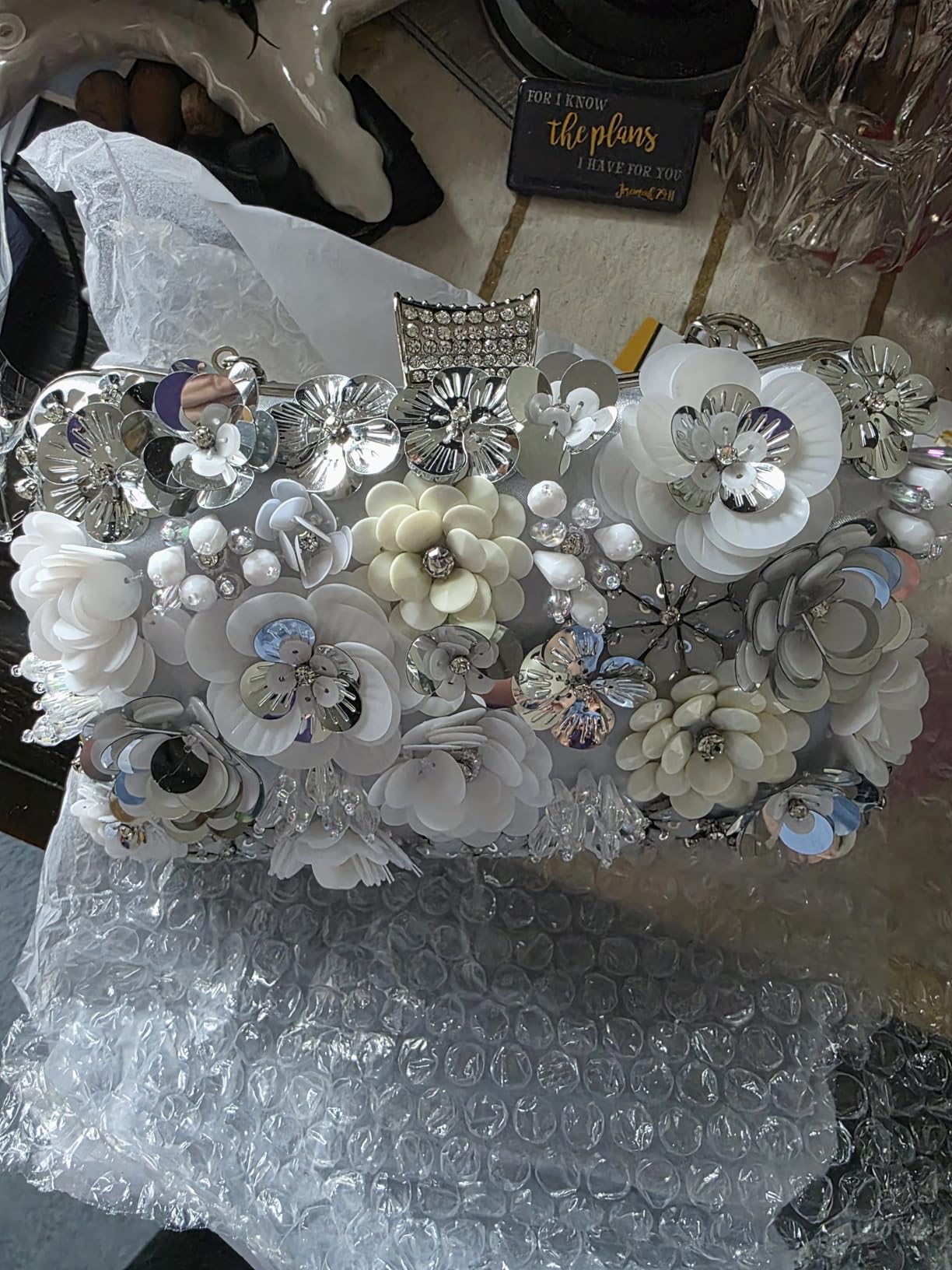 Floral Clutch Purse for Women, Evening Bag with 3D Sequin Flowers customer photo 2