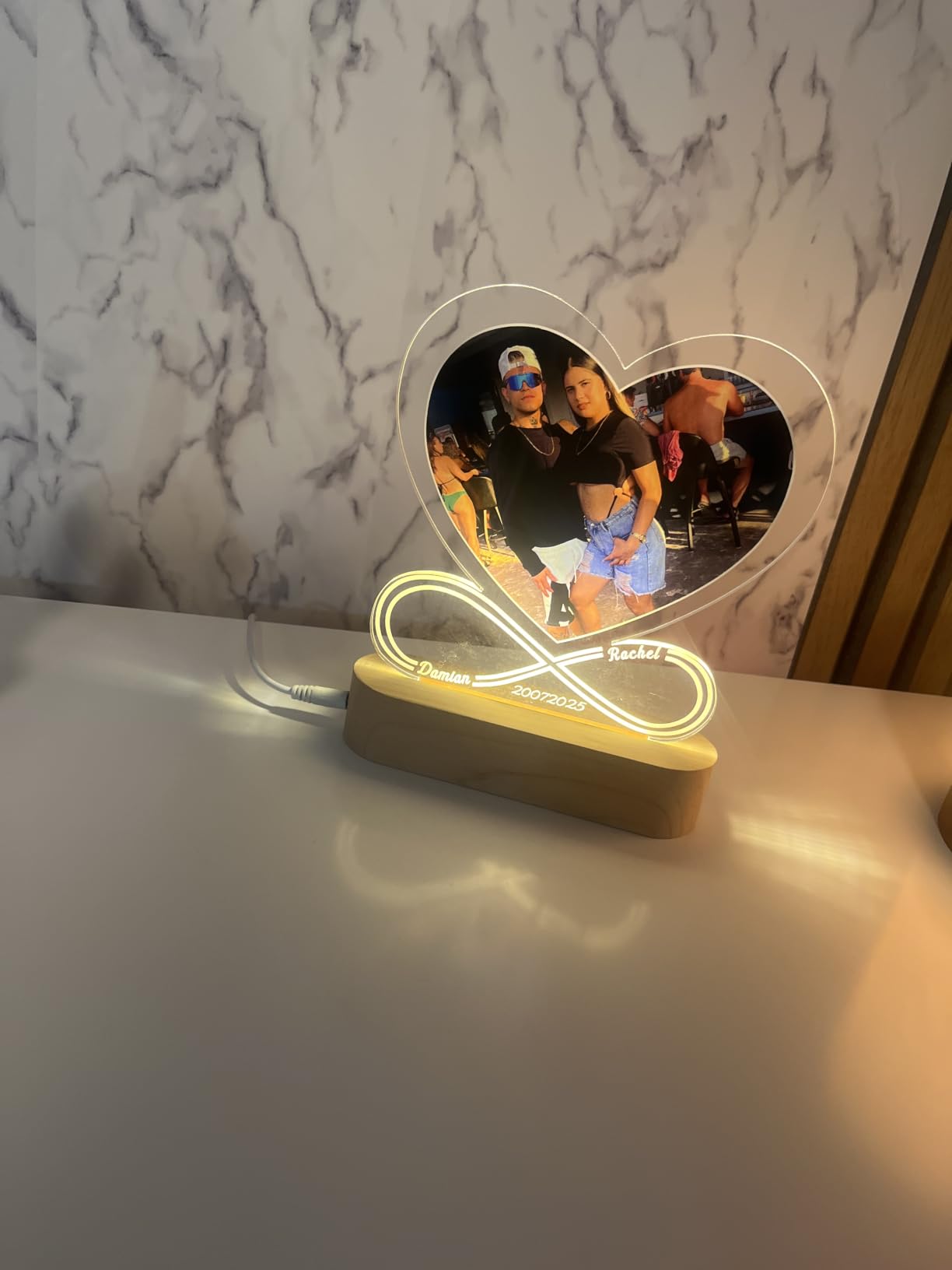 Personalized Acrylic LED Photo Frame, Valentine Gift | Custom acrylic photo frame with LED light, Valentine, anniversary, birthday gift for couples customer photo 1