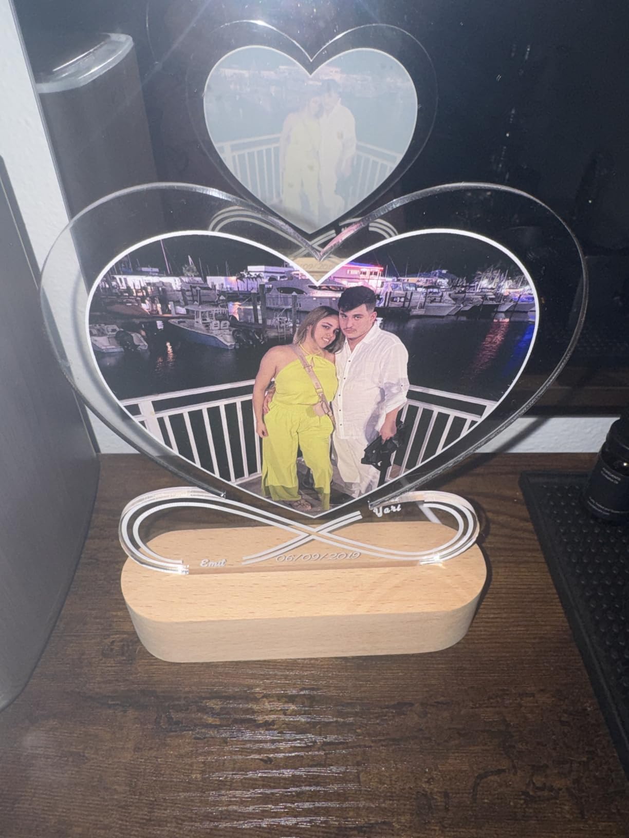 Personalized Acrylic LED Photo Frame, Valentine Gift | Custom acrylic photo frame with LED light, Valentine, anniversary, birthday gift for couples customer photo 2
