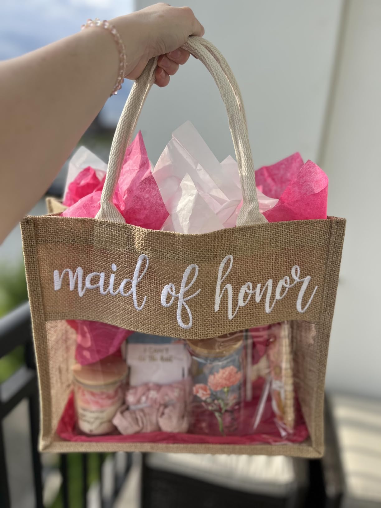 Maid of Honor Proposal Gifts, Will You Be My Maid of Honor Glass Cup Tote Bag Set customer photo 1