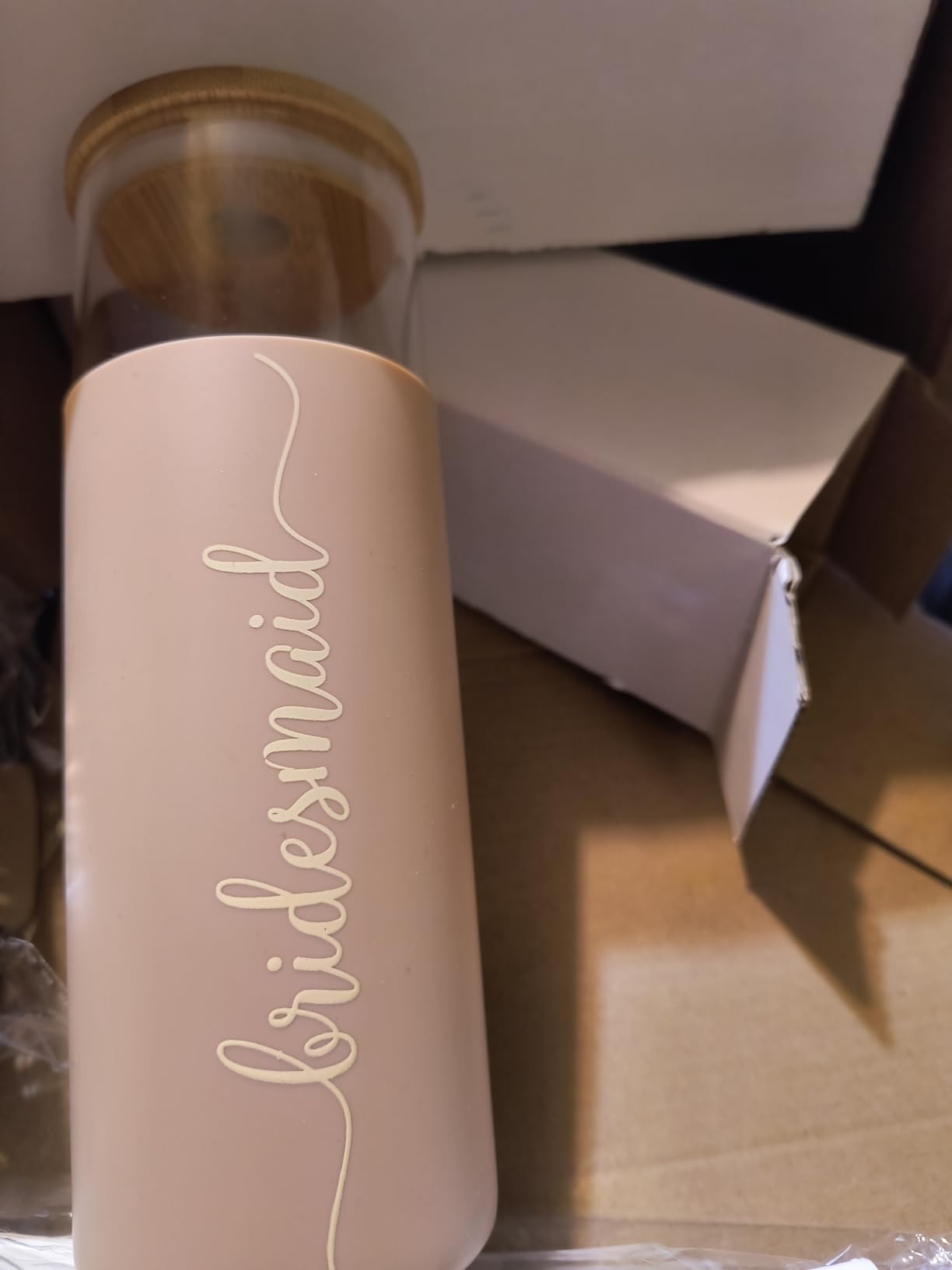Tioncy 42 Pcs Bridesmaid Proposal Gifts Bridal Shower Wedding Gift Box Makeup Bags Invited Cards Tumblers with Lids and Straw Scrunchies Eye Mask Hair Clips for Maid of Honor(Champagne) customer photo 2