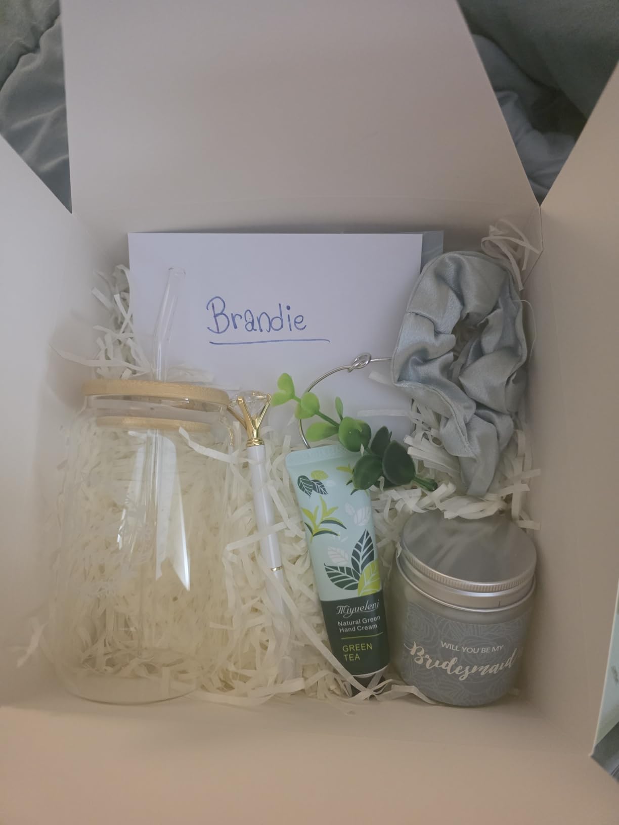 Teenyyou 60 Pcs Bridesmaid Proposal Gifts Bridesmaid Box Set, Maid of Honor Gifts Include Box Glass Cup Candle Cards Hair Ties Knotted Bracelets Hand Cream Diamond Pens(Light Gold) customer photo 2