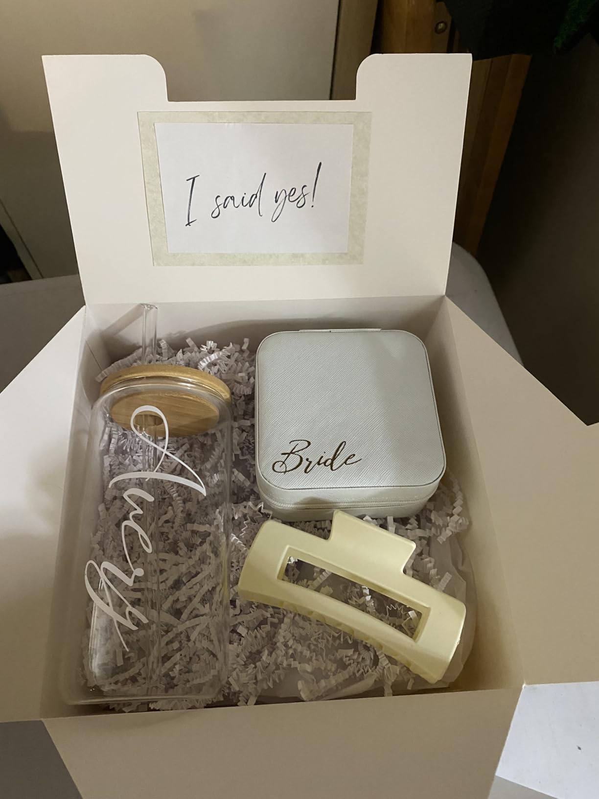 Quelay Bridal Gift Set of 8, Mini Jewelry Box, 15oz Glass Cup, Square Clips, Will You Be My Bridesmaid Invitation Card for Bridal Shower & Bachelorette Party(Classic,White and Black) customer photo 2