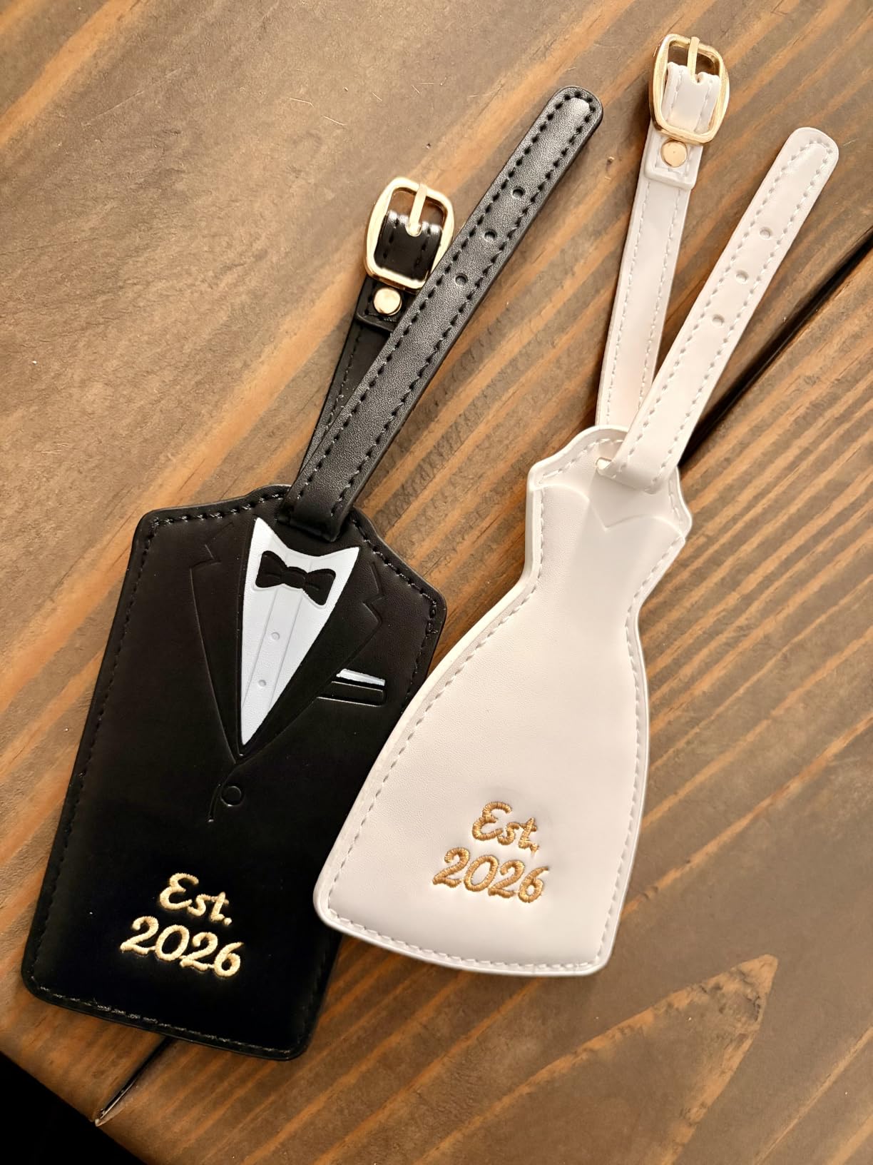 Luggage Tags for Couples, Bride & Groom Wedding Dress and Tuxedo Suitcase Tags customer photo 1