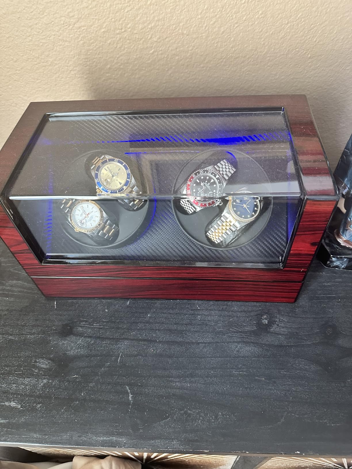 ANWBROAD Watch Winders For Automatic Watches, Watch Turner For Automatic | Automatic Watch Winder Box With Led Light, 4 Watch Winder, 4 Watch Rotator And Super Quiet Motor And 4 Rotation Mode, UJWW011Y customer photo 2