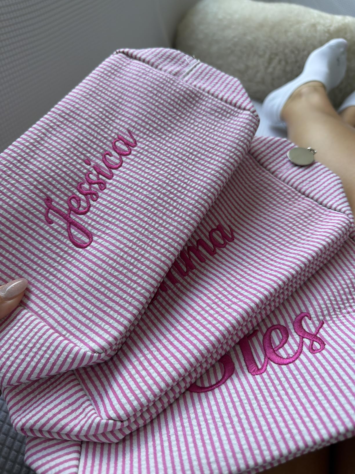 Ajiangwu Personalized Makeup Bag with Embroidered Name&Birth Flower for Bridesmaid Gifts,Custom Small Travel Cosmetic Bag Toiletry Bag Wedding Gifts for Bride customer photo 1