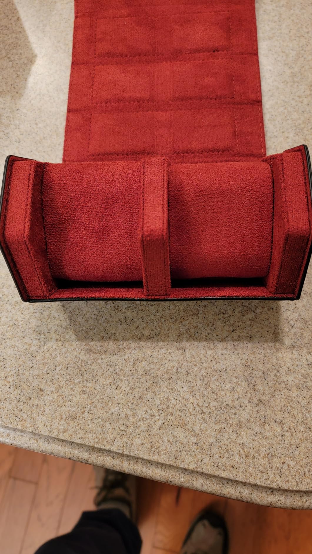 4-Slot Leather Watch Roll Travel Case with Velvet Interior, Black Red - Premium Hexagon Leather, M-Shaped Cushions customer photo 2