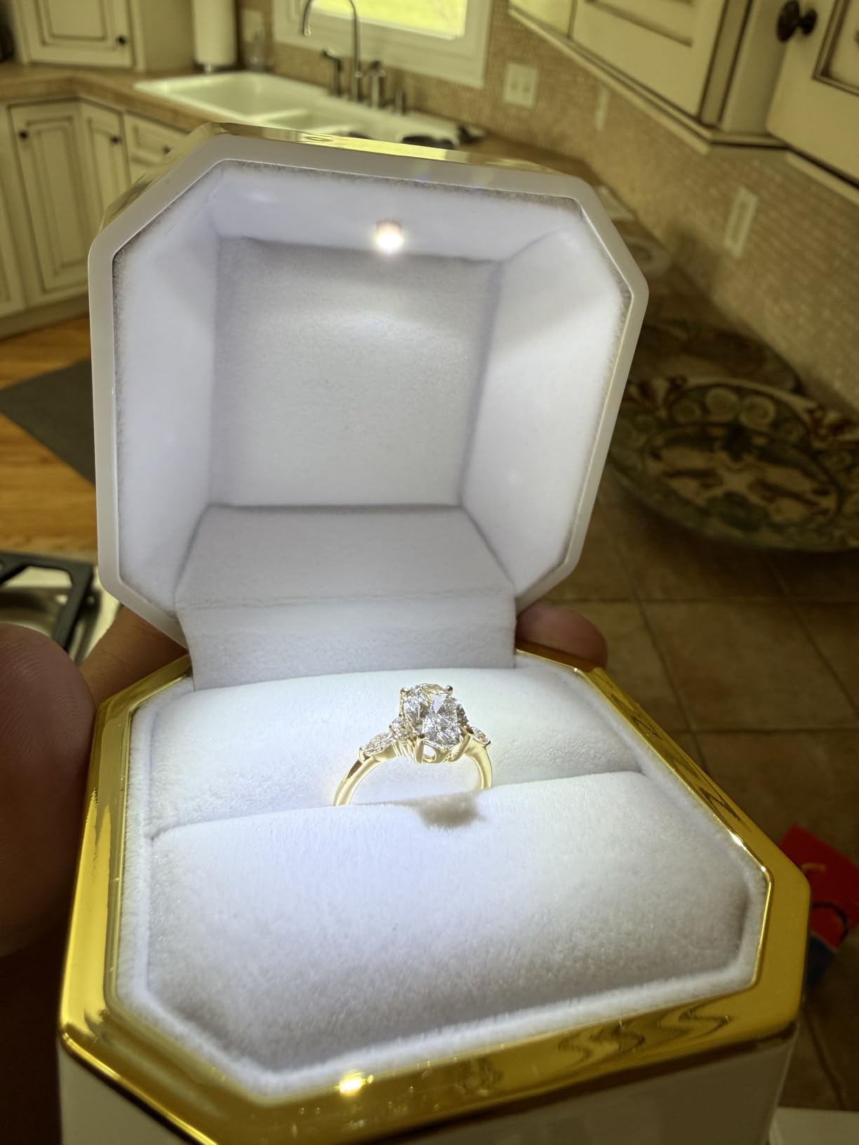 HONGYEXGCN LED Ring Box for Proposal Engagement Wedding Prepared for Gifts, Luxury Ring Box, Square Velvet Case Jewelry Gift Box (Pure - white) customer photo 2
