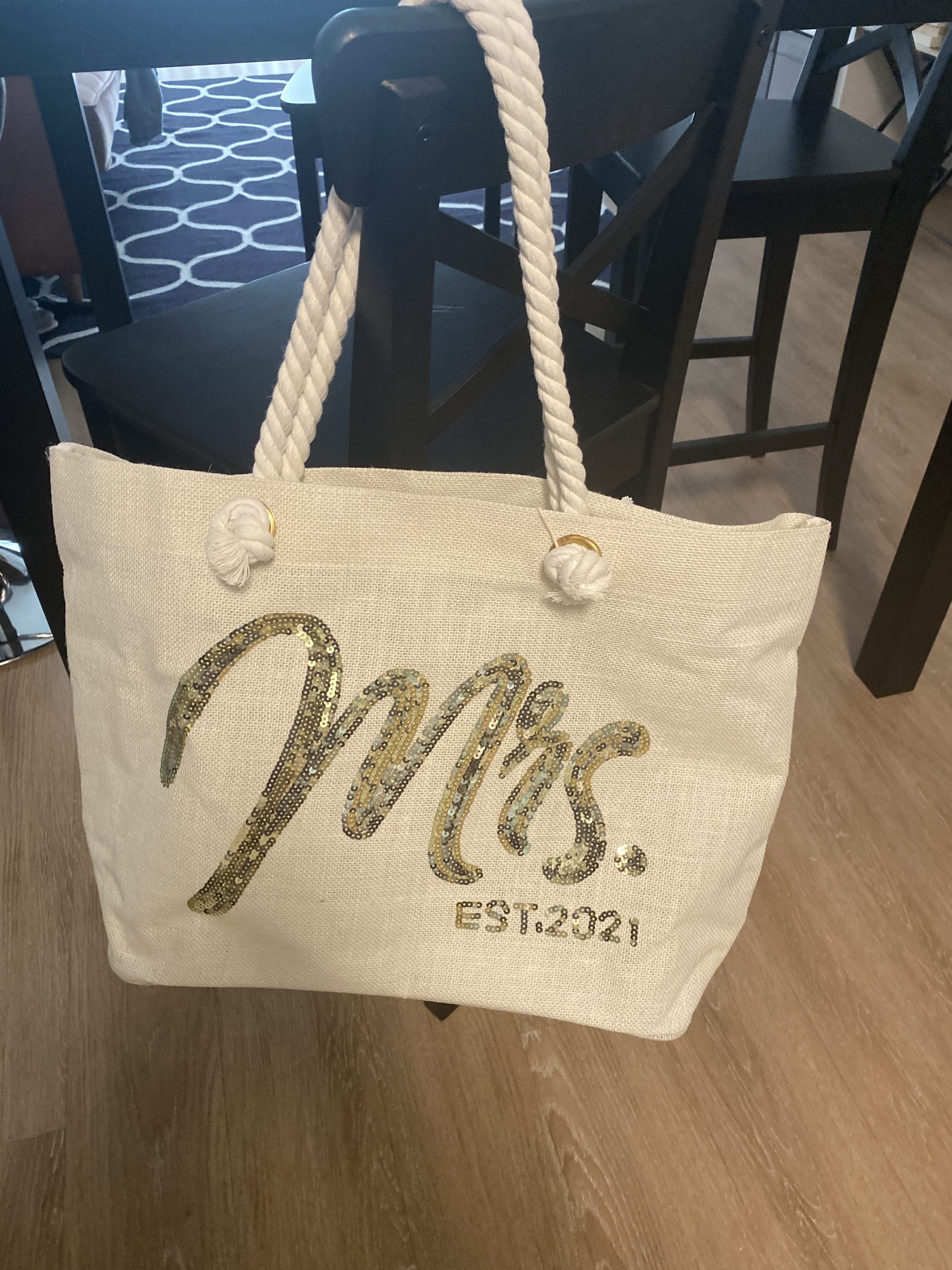 ELEGANTPRAK Wifey Bag Wedding Gifts for Bride Bridal Shower Honeymoon Anniversary Beach Bag Bride to Be Jute Large Tote with Gold Sequin customer photo 2