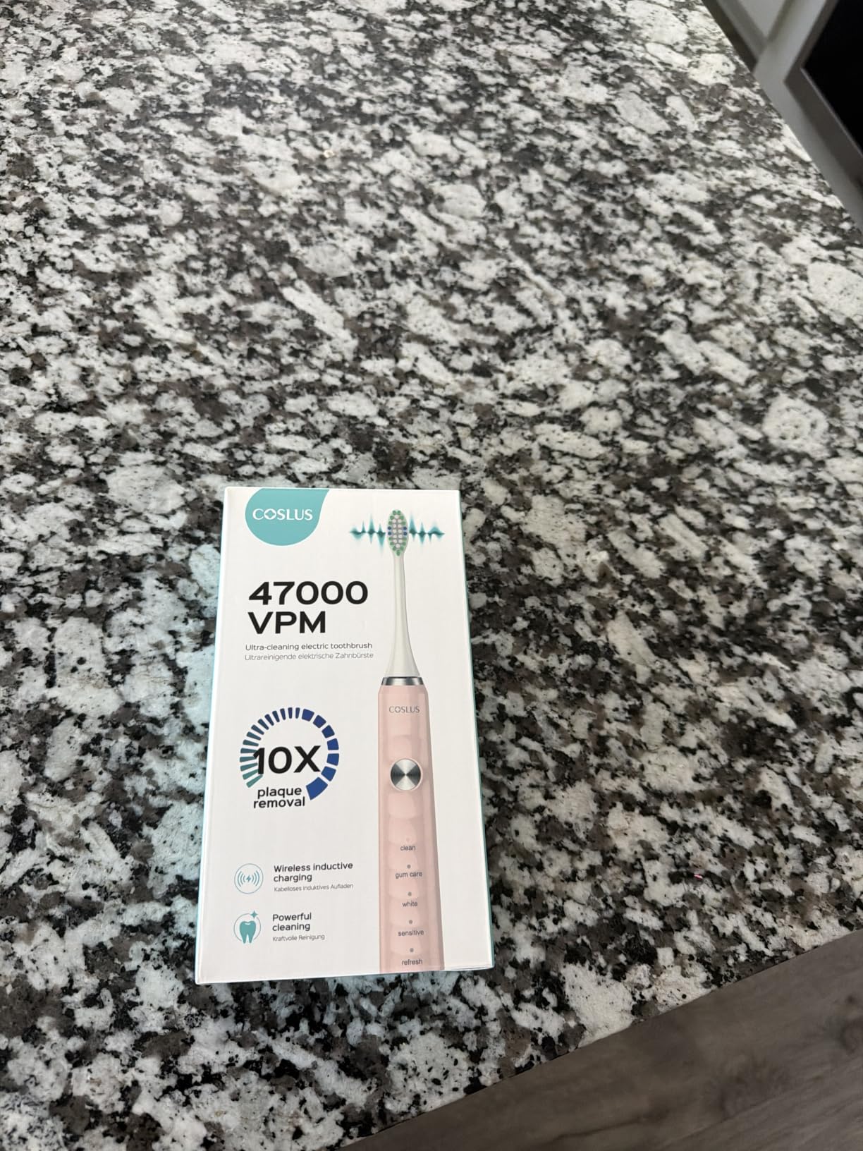 COSLUS C40 Sonic Electric Toothbrush for Adults: 47000 VPM for Deep Cleaning & Whitening with Travel Case - 5 Modes for Sensitive Teeth & Braces, Wireless Charging, 6 Brush Heads, Black & Pink (2PCS) customer photo 1