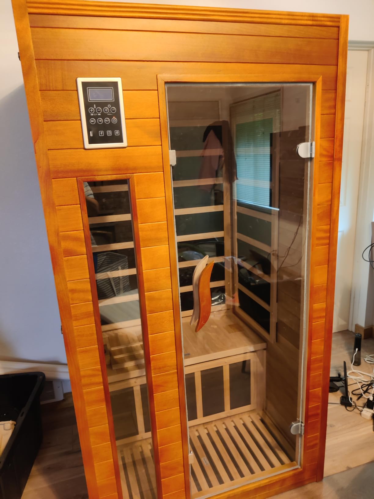 X-Vcak 1-2 Person Infrared Sauna, Dry Heat Sauna with Red Light Therapy, Bluetooth, Radio, 7-Color Therapy Light for Home, Indoor, Gym, Wellness Center, 40″ x 36″ x 73″, Brown customer photo 1