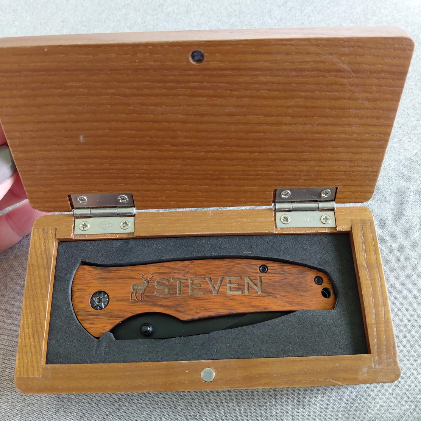 GIFTS TO ENGRAVE Custom Pocket Knife for Men, Personalized Fathers Day Gift, Engraved Hunting Knife, Wood Handle, Groomsmen & Best Man Gift customer photo 1