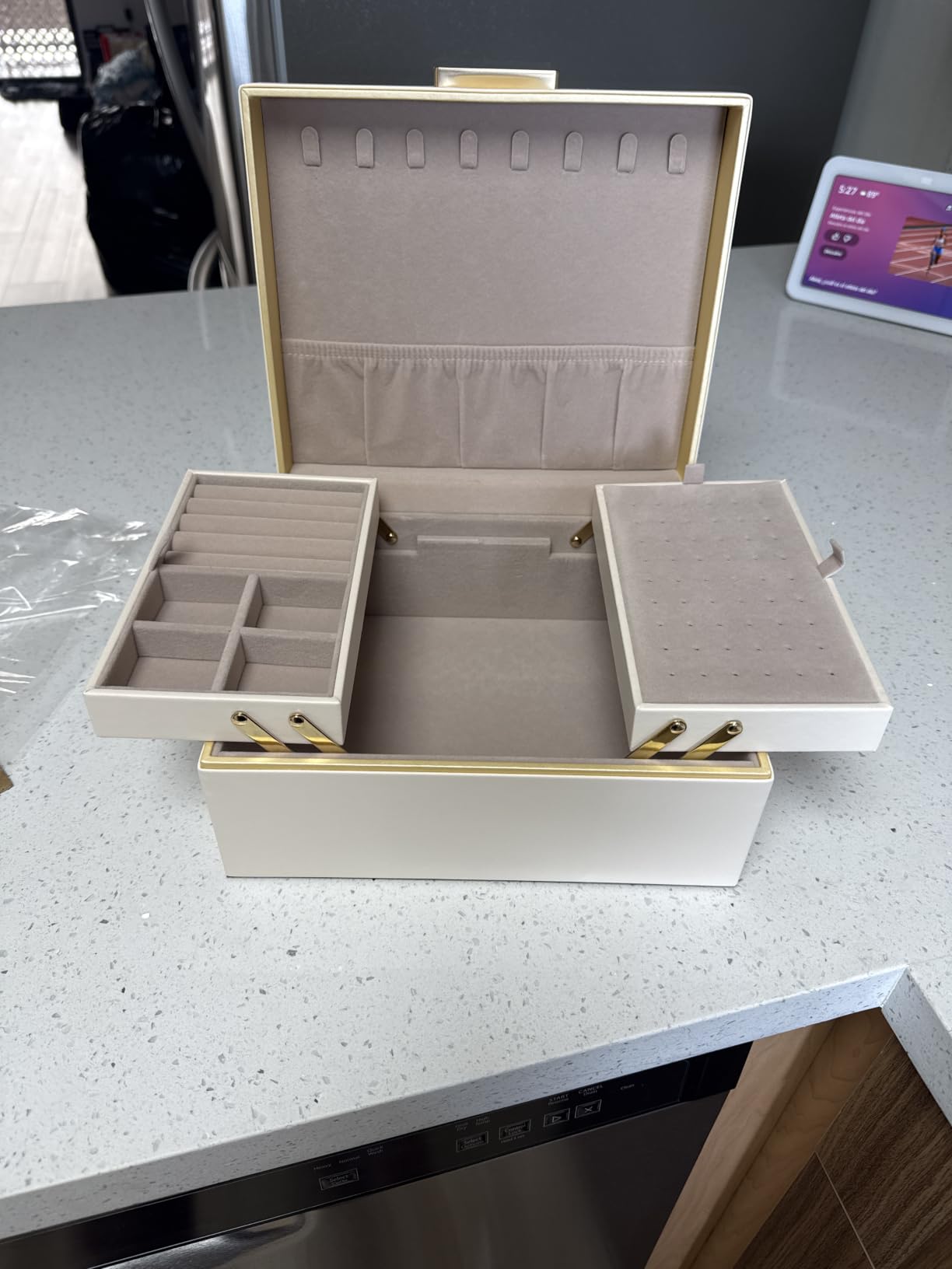 Lolalet Jewelry Box Organizer for Women Girls, 2 Layer Jewelry Organizers and Storage for Necklace Earrings Rings Bracelets, Large Jewellery Holder Case Birthday Gifts -Cream customer photo 2
