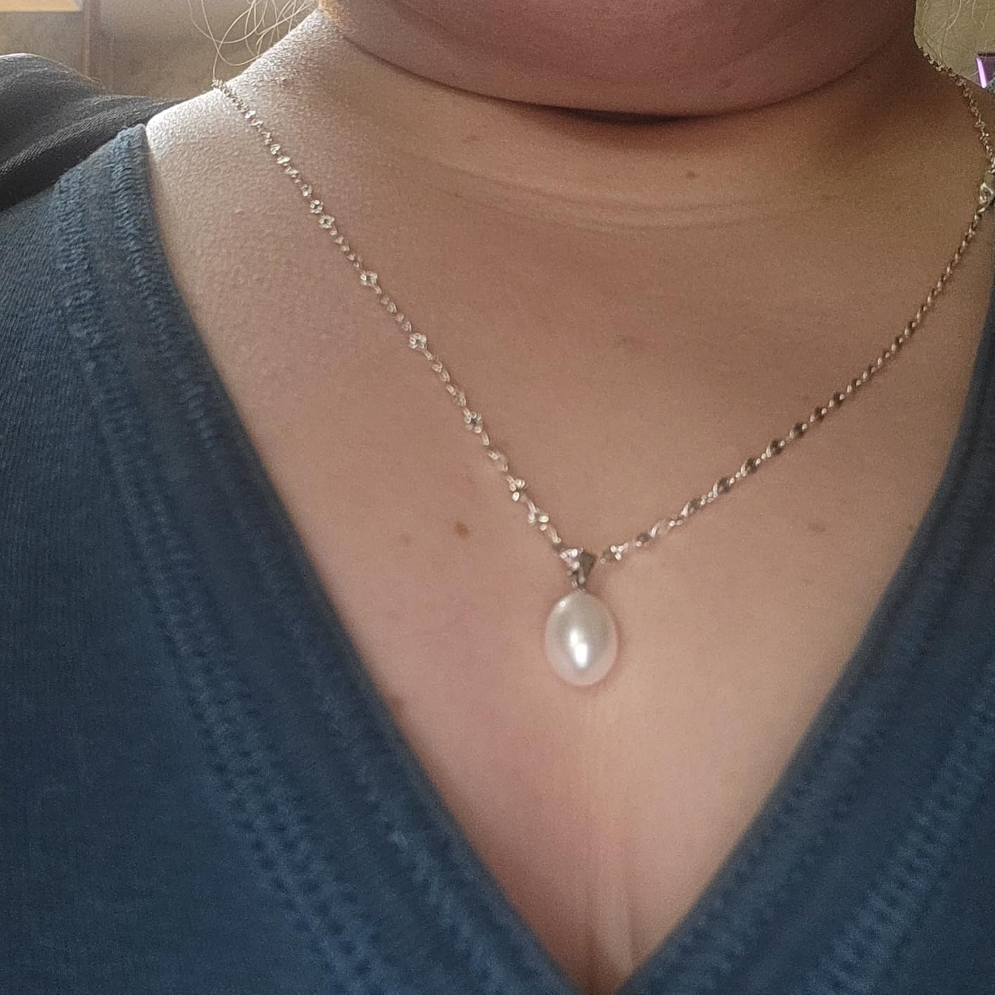EAMTI Pearl Necklaces for Women Trendy 925 Sterling Silver Freshwater Cultured Single Pearl Necklace Dainty Pendant Necklace customer photo 1
