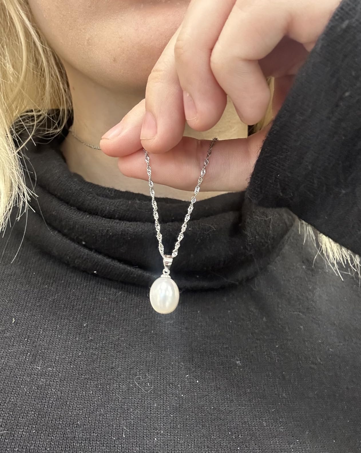 EAMTI Pearl Necklaces for Women Trendy 925 Sterling Silver Freshwater Cultured Single Pearl Necklace Dainty Pendant Necklace customer photo 2