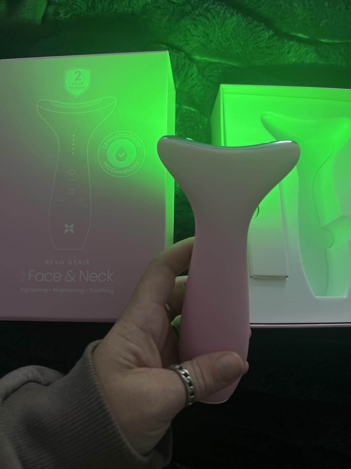 REVO Genie Facial Massager for Face and Neck, LED Beauty Device with Heat and Vibration, Depuffing Sculpting Tool with Red Blue Green Light Modes customer photo 1