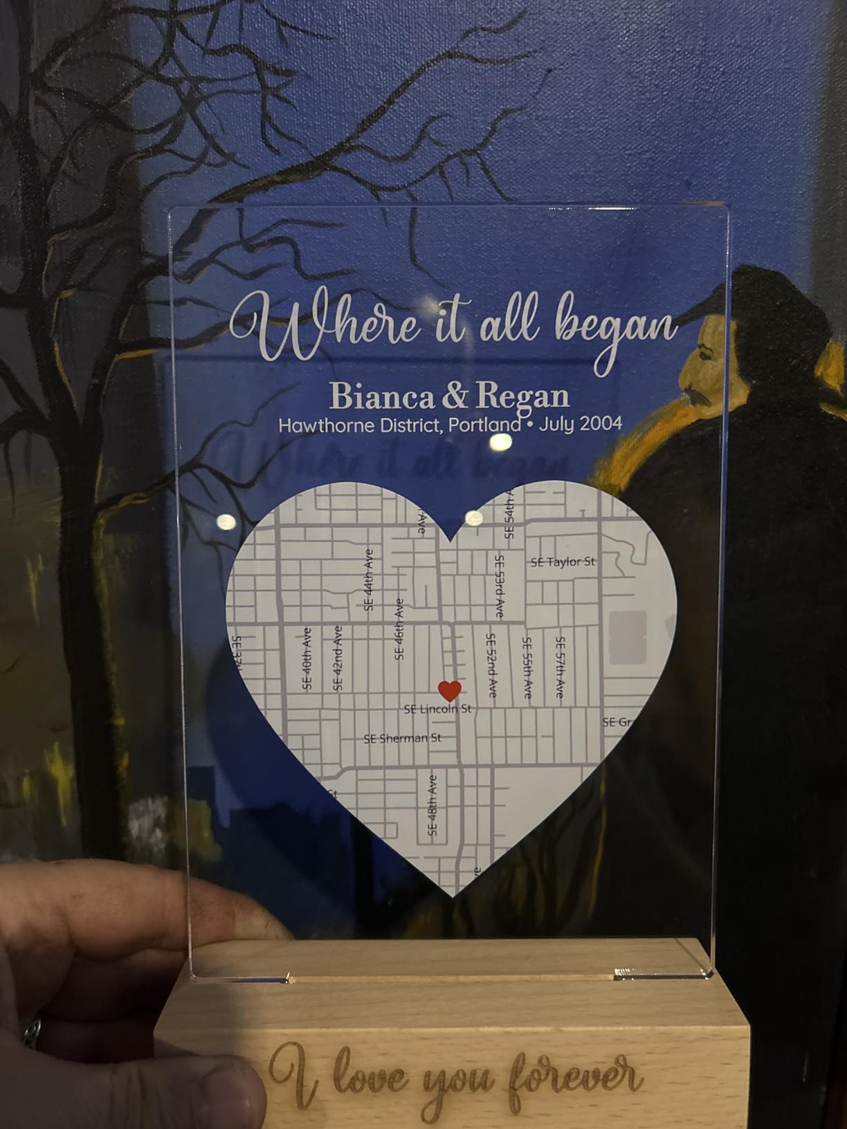 Where It All Began - Custom Satellite Map Plaque | Personalized Couple Gift with Names & Coordinates | Romantic LED Night Light Home Decor | Unique Love Keepsake for Him or Her customer photo 2