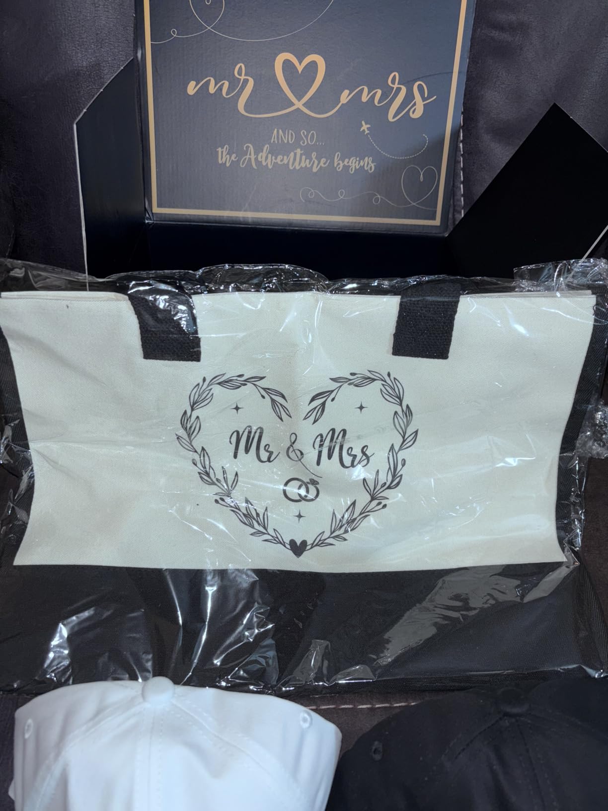 Wedding Gifts for Couple 2026, Personalized Mr & Mrs Gifts with 12 Oz Tumblers Hats Tote Bag Passport Holders Baggage Tags Dice for Honeymoon Travel, Engagement, Newlyweds, Bridal Shower, Anniversary customer photo 2