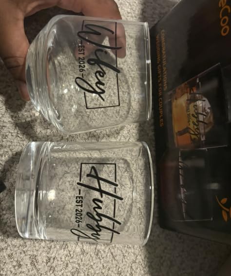 DeeCoo His & Hers Wine and Whiskey Glass Set: Unique Wedding Gift for Couples, Mr & Mrs, Bride & Groom Hubby & Wifey (2026 Newlywed & Bridal Shower Gift, Crystal Glass) customer photo 1