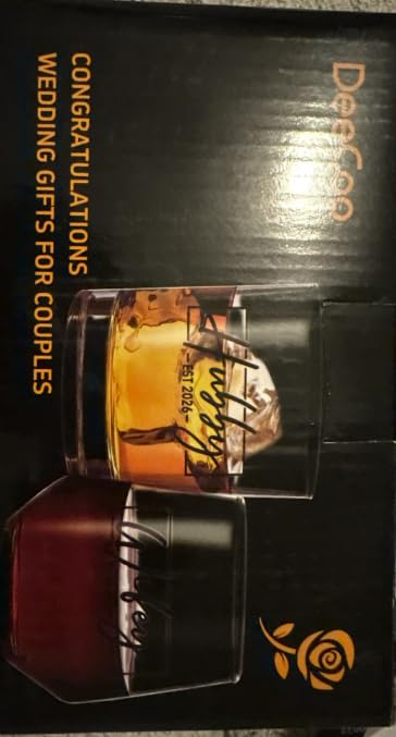 DeeCoo His & Hers Wine and Whiskey Glass Set: Unique Wedding Gift for Couples, Mr & Mrs, Bride & Groom Hubby & Wifey (2026 Newlywed & Bridal Shower Gift, Crystal Glass) customer photo 2
