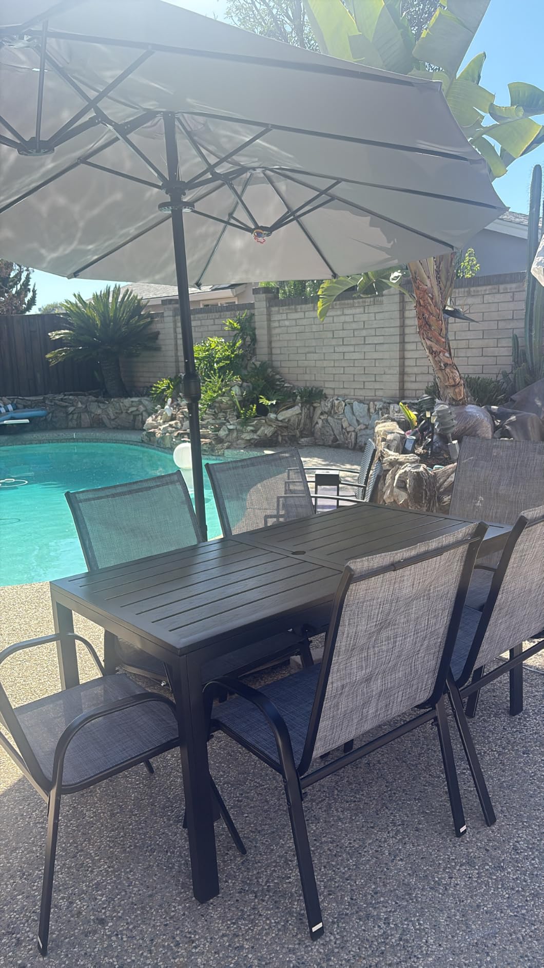 Pamapic Outdoor Dining Sets for 6, Rectangular Steel Slat Table with 6 Textilene Chairs, 7 Piece Patio Table and Chairs Set with Umbrella Hole for Patio, Backyard, Poolside (Grey, No Umbrella) customer photo 1