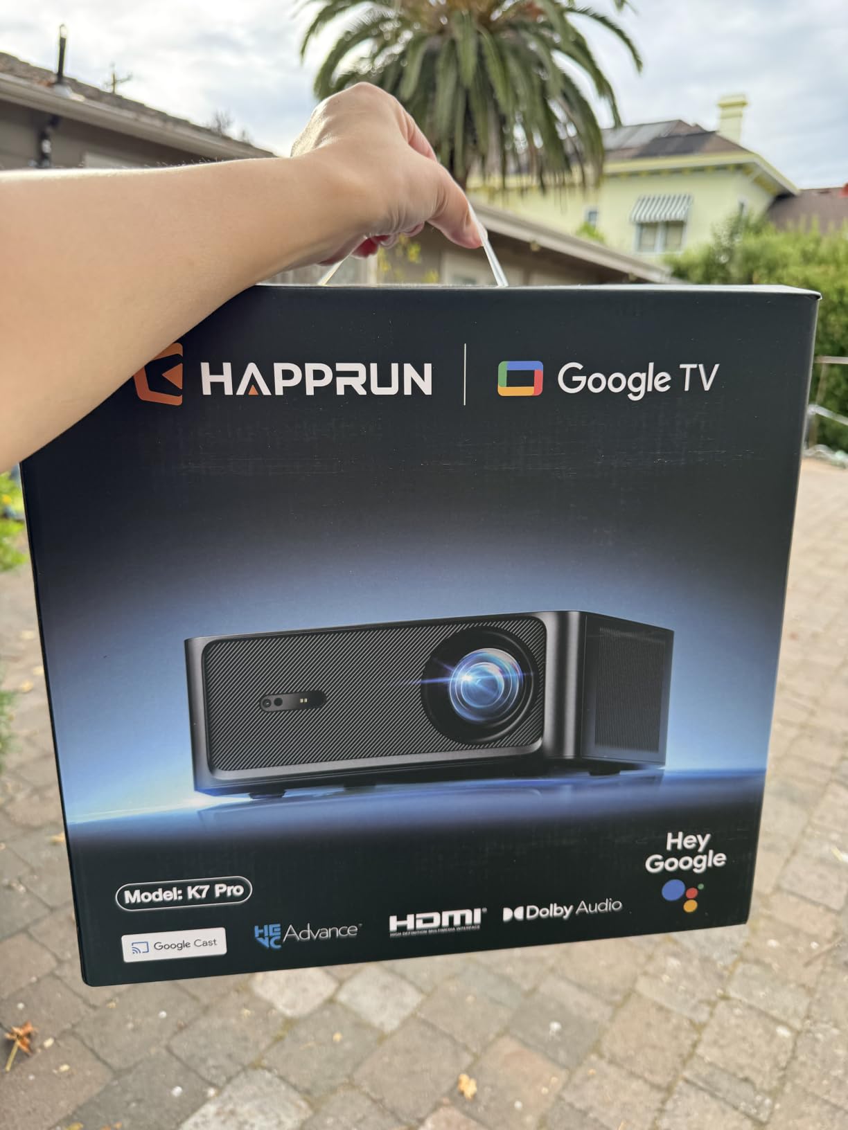 HAPPRUN 3000 ANSI Lumens Outdoor Projector with Official Google TV | 4K Supported, Dolby Audio, Auto Focus & Auto Keystone, 10K+ Apps, WiFi 6, Bluetooth customer photo 1