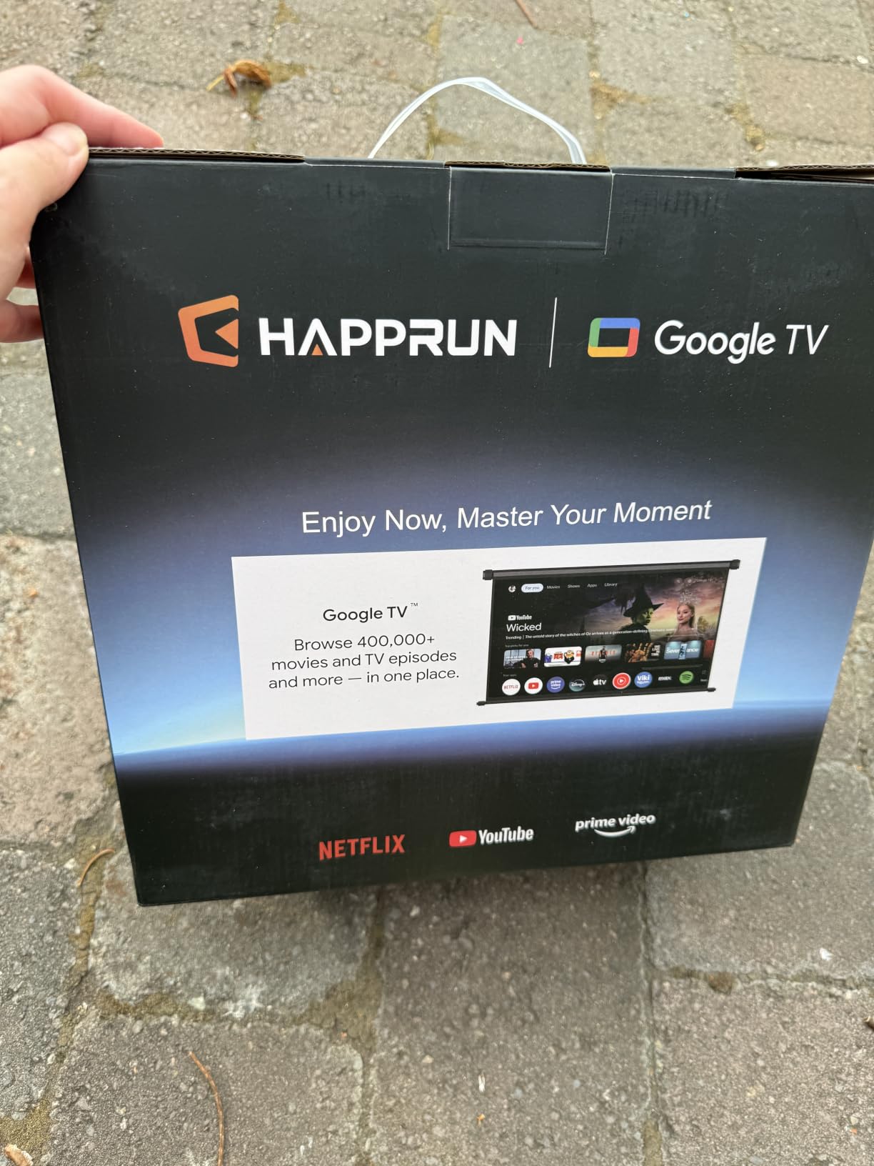 HAPPRUN 3000 ANSI Lumens Outdoor Projector with Official Google TV | 4K Supported, Dolby Audio, Auto Focus & Auto Keystone, 10K+ Apps, WiFi 6, Bluetooth customer photo 2