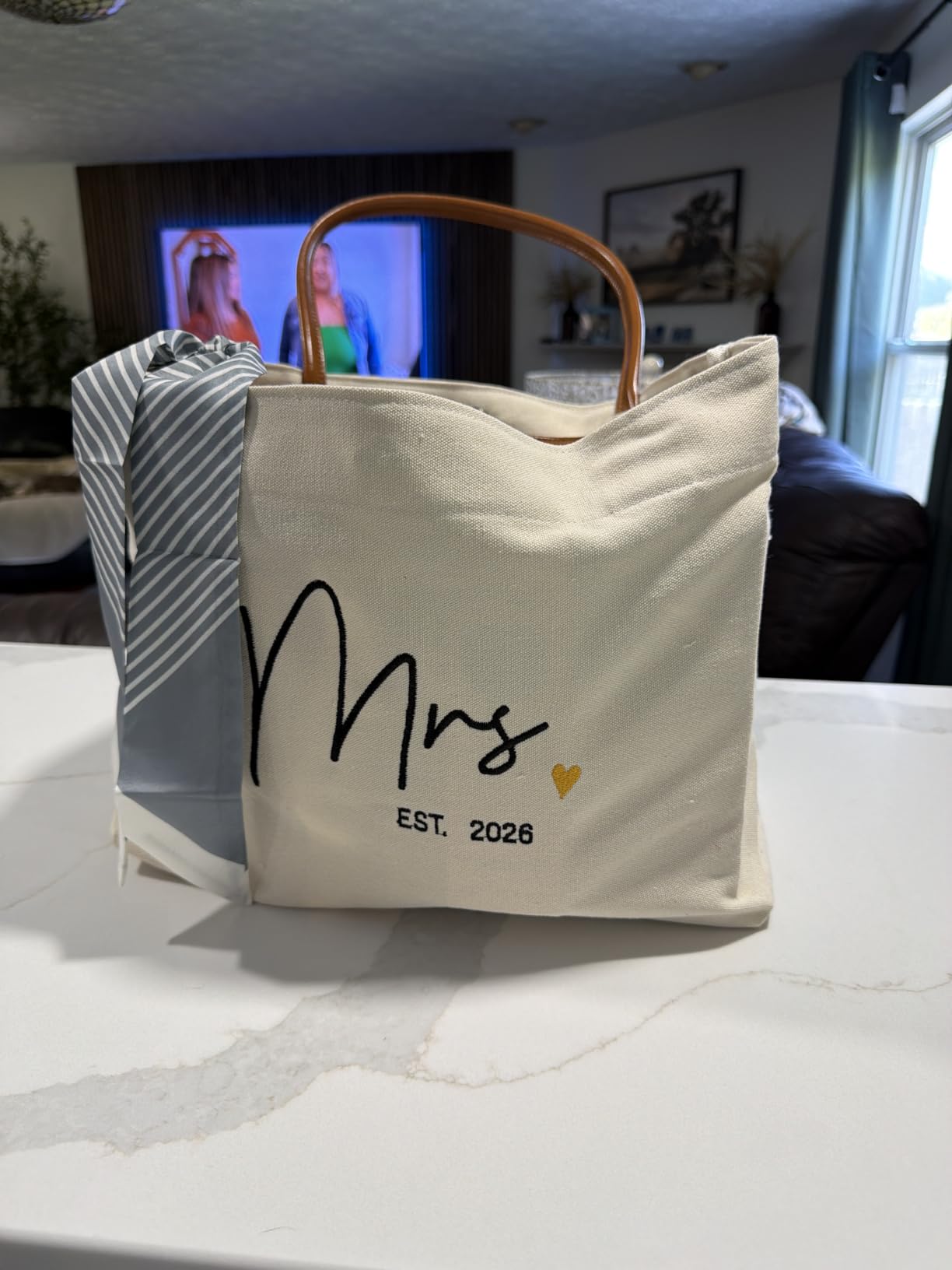 Bride Tote Bag, Embroidered Canvas Wedding Essential Tote, Bridal Shower Engagement Bachelorette Beach Bag customer photo 1
