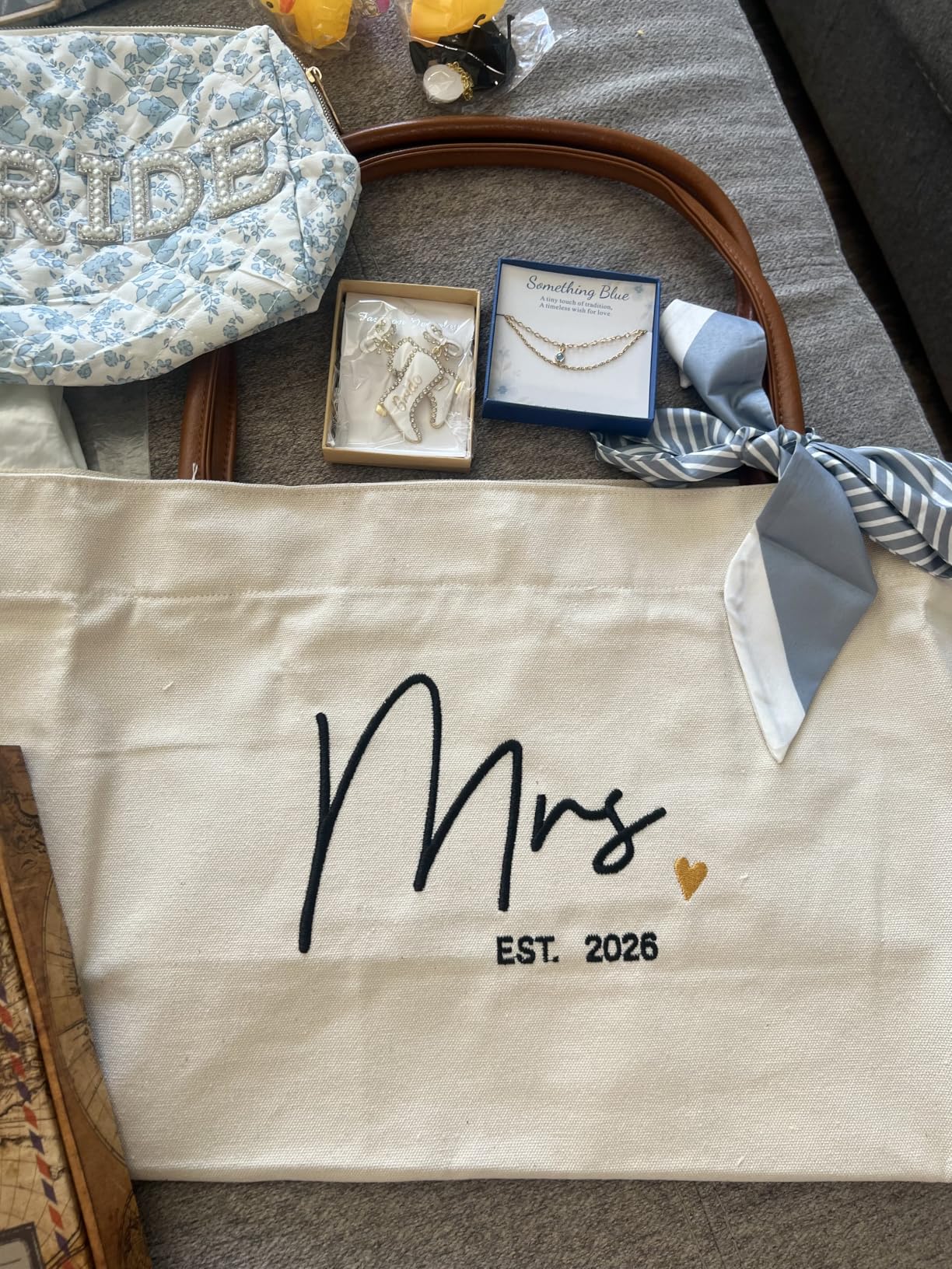 Bride Tote Bag, Embroidered Canvas Wedding Essential Tote, Bridal Shower Engagement Bachelorette Beach Bag customer photo 2